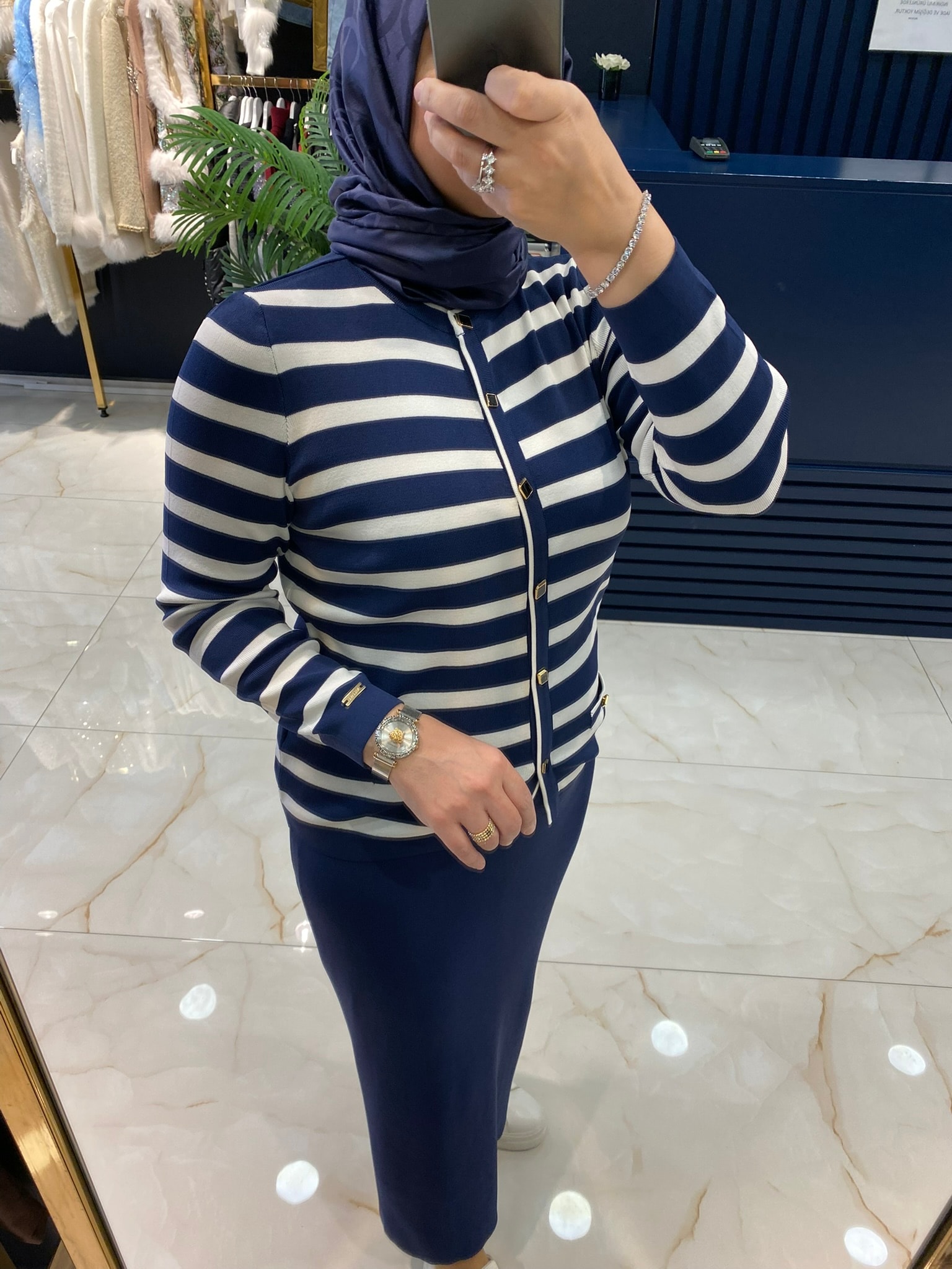 NİLİWİ TRİKO 3058 ÇİZGİLİ MİNİ HIRKA