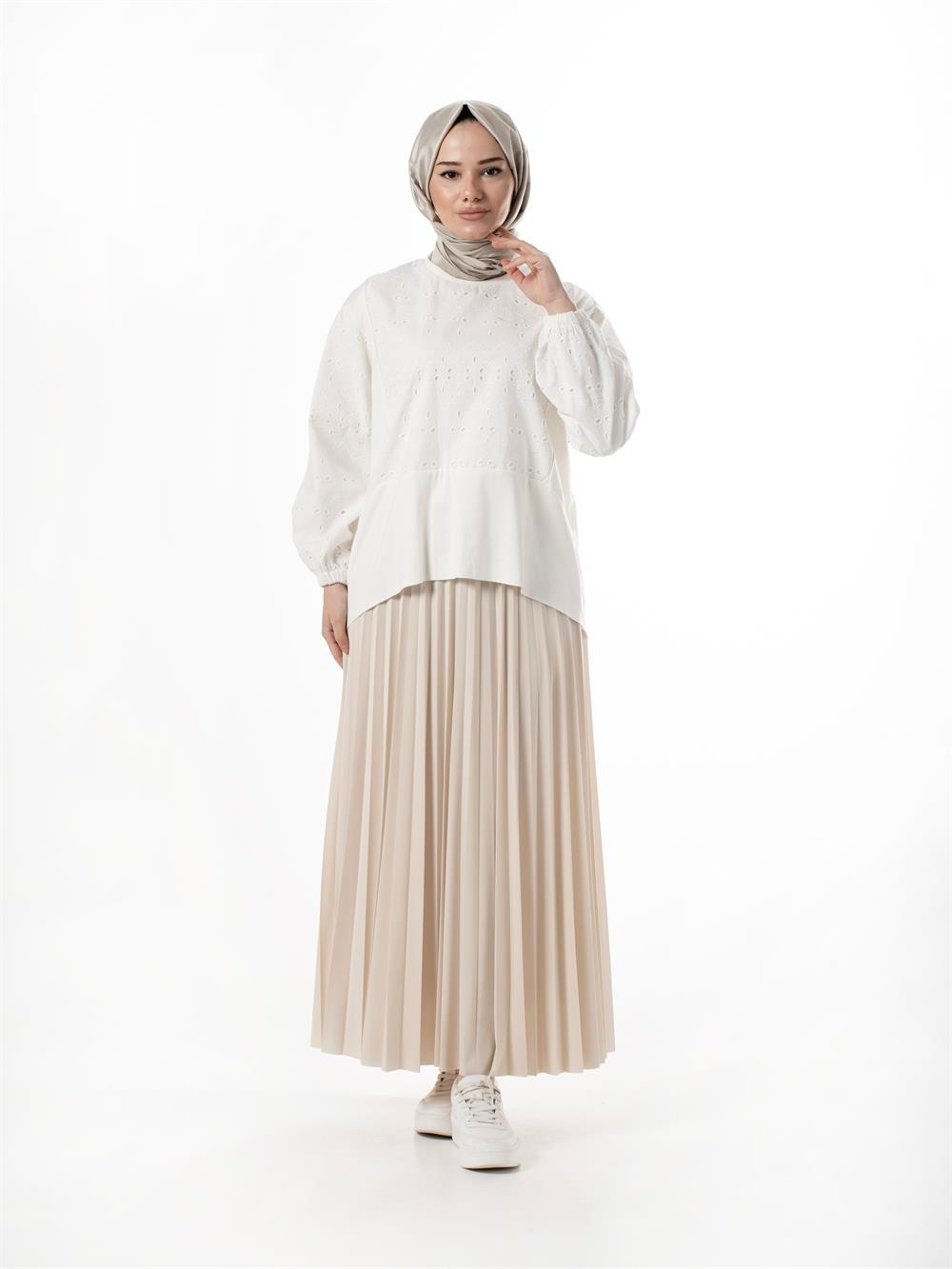 Ceremony Kolları Ve Önü Brode Bambu Kısa Tunik 31109-BEYAZ