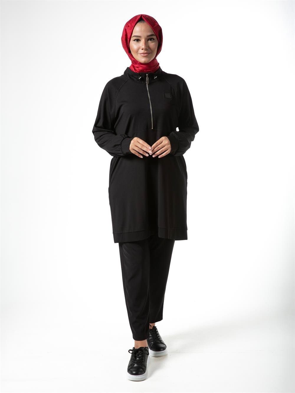 Heddy Yakası Fermuarlı Bambu Takım 23402-SİYAH
