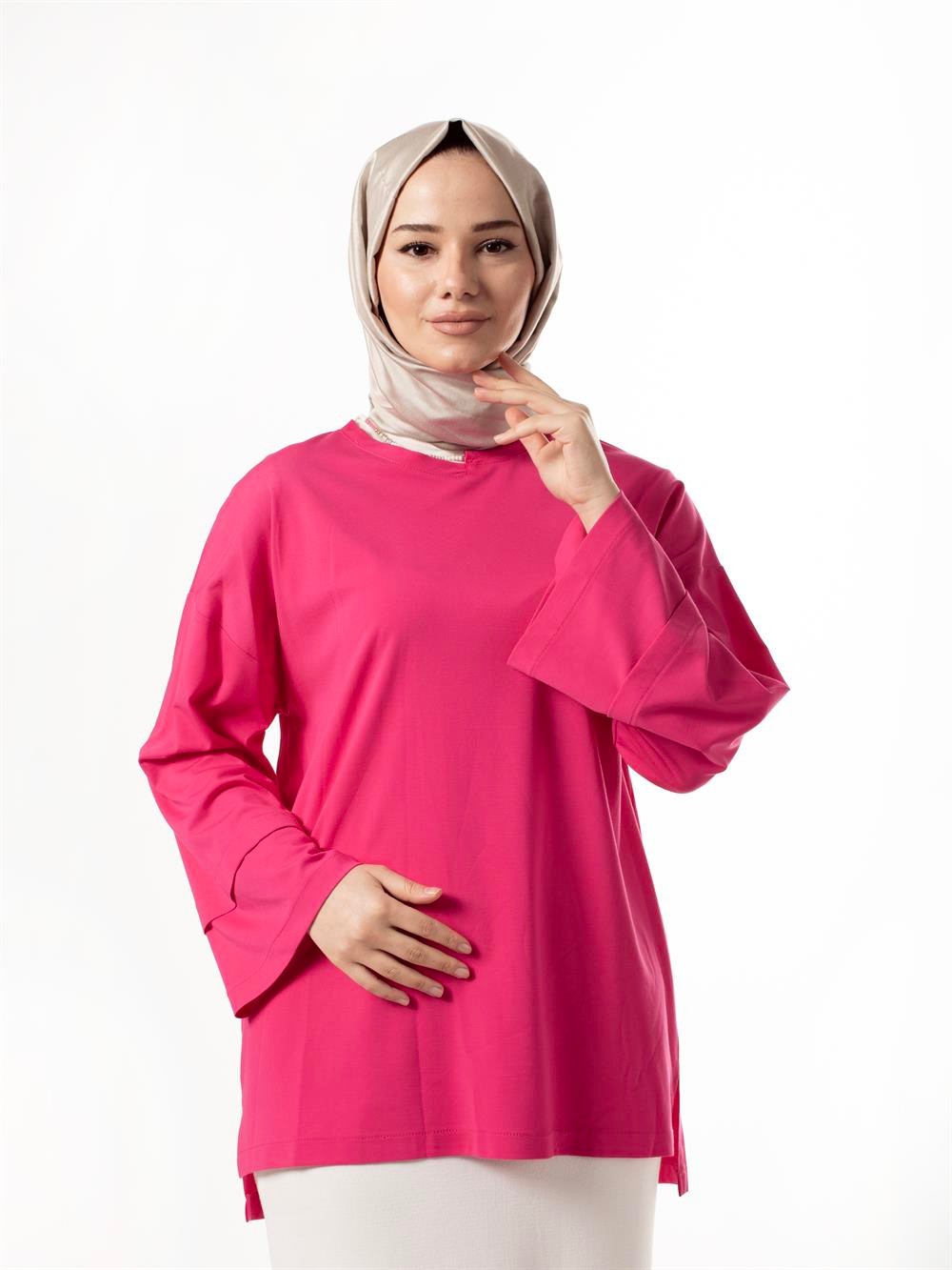 Ceremony Yakası Boncuk Aksesuarlı Bambu Tunik 3125-PEMBE