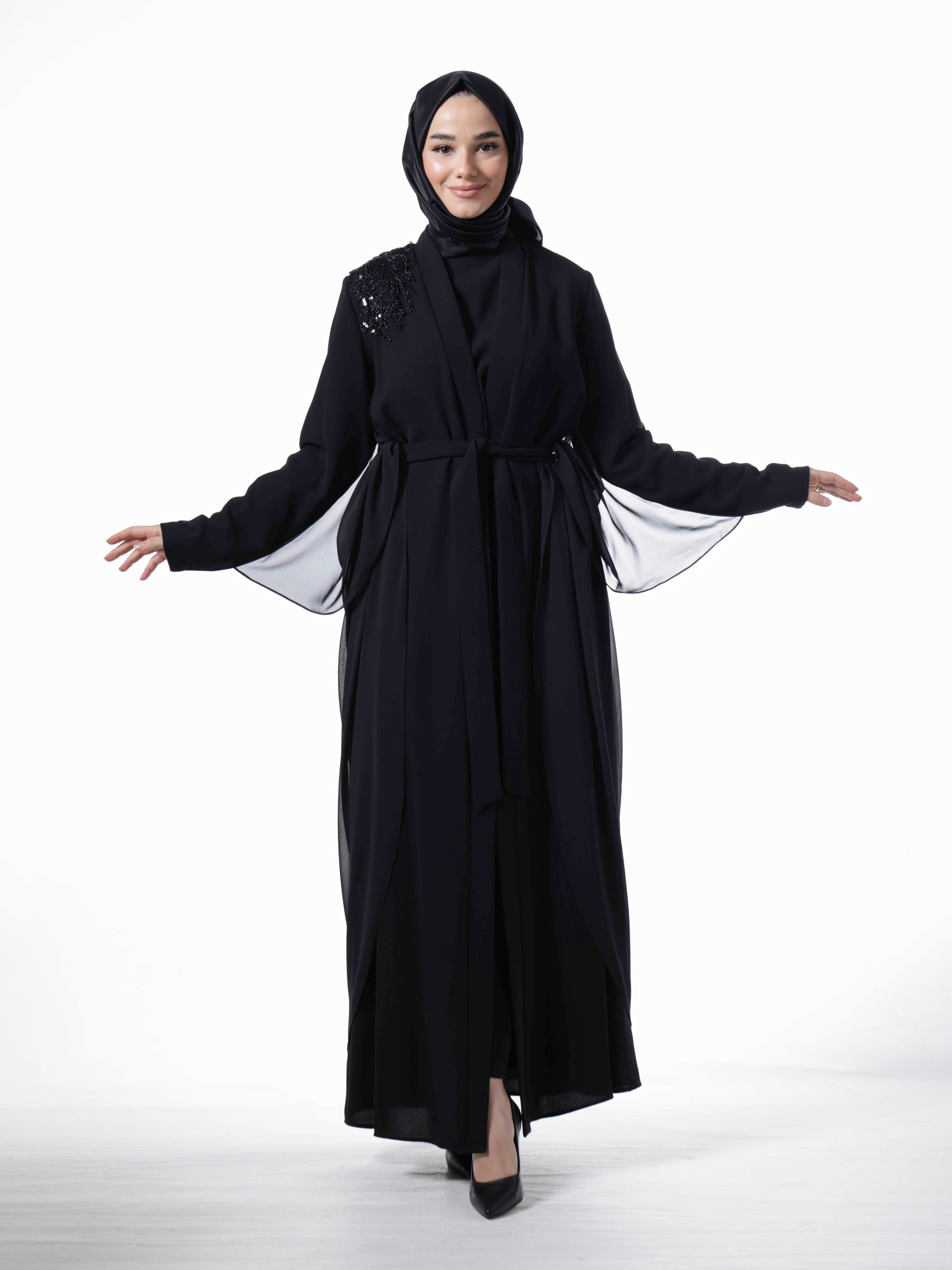 Heddy Omuzu İşlemeli Abaya 7654