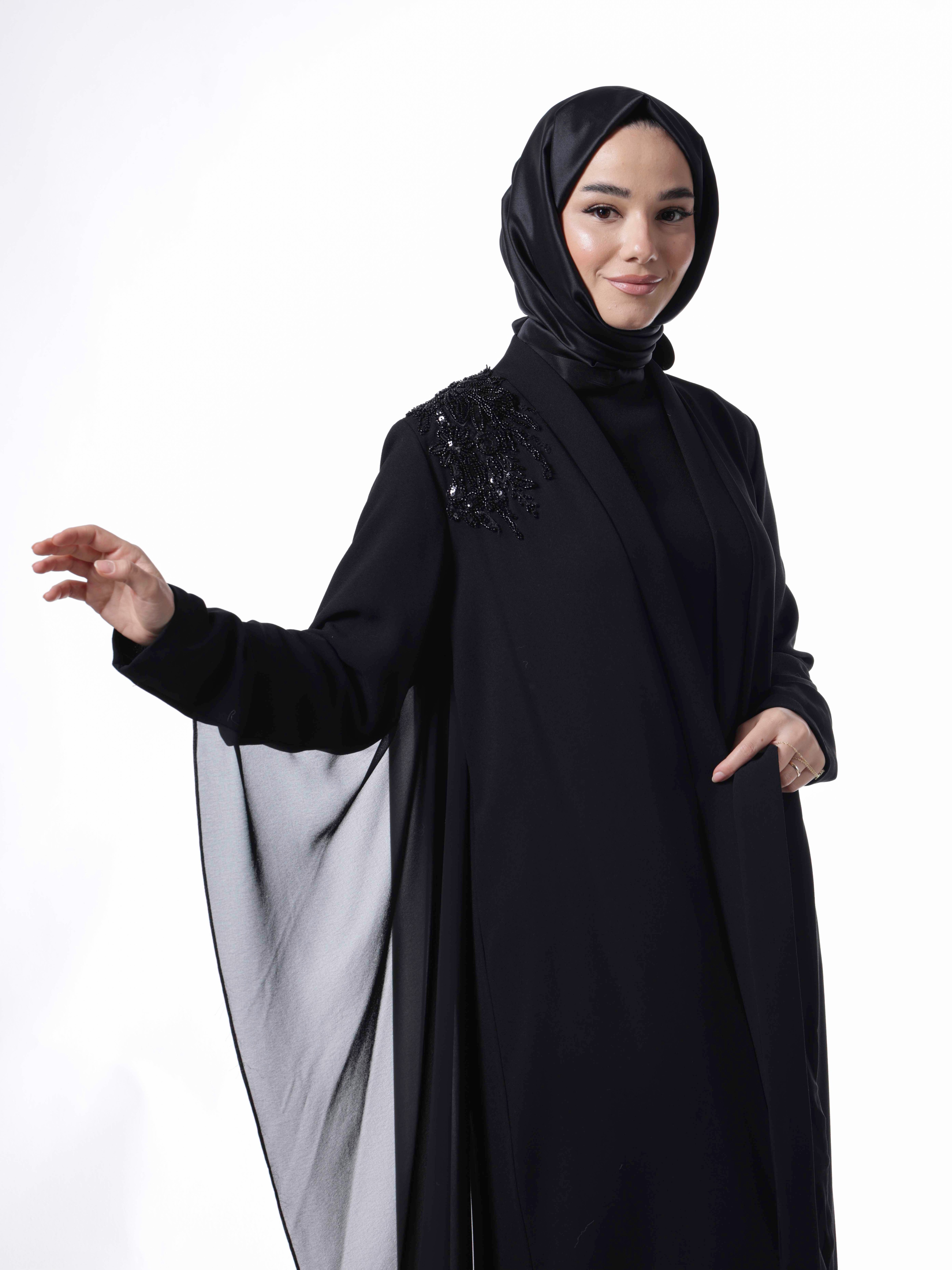 Heddy Omuzu İşlemeli Abaya 7654