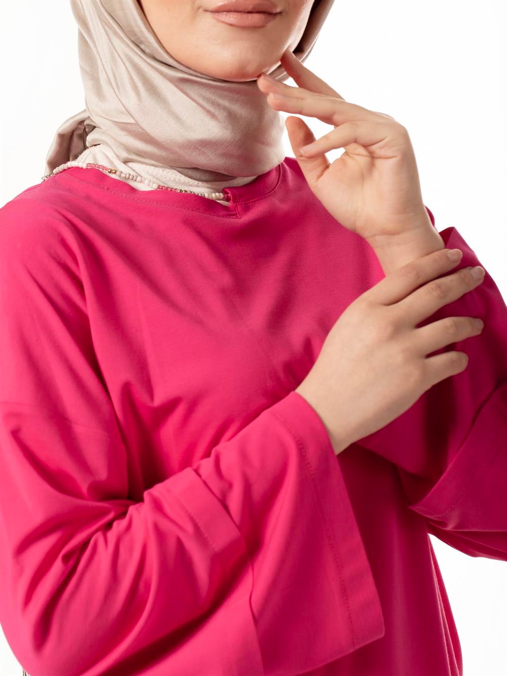 Ceremony Yakası Boncuk Aksesuarlı Bambu Tunik 3125-PEMBE