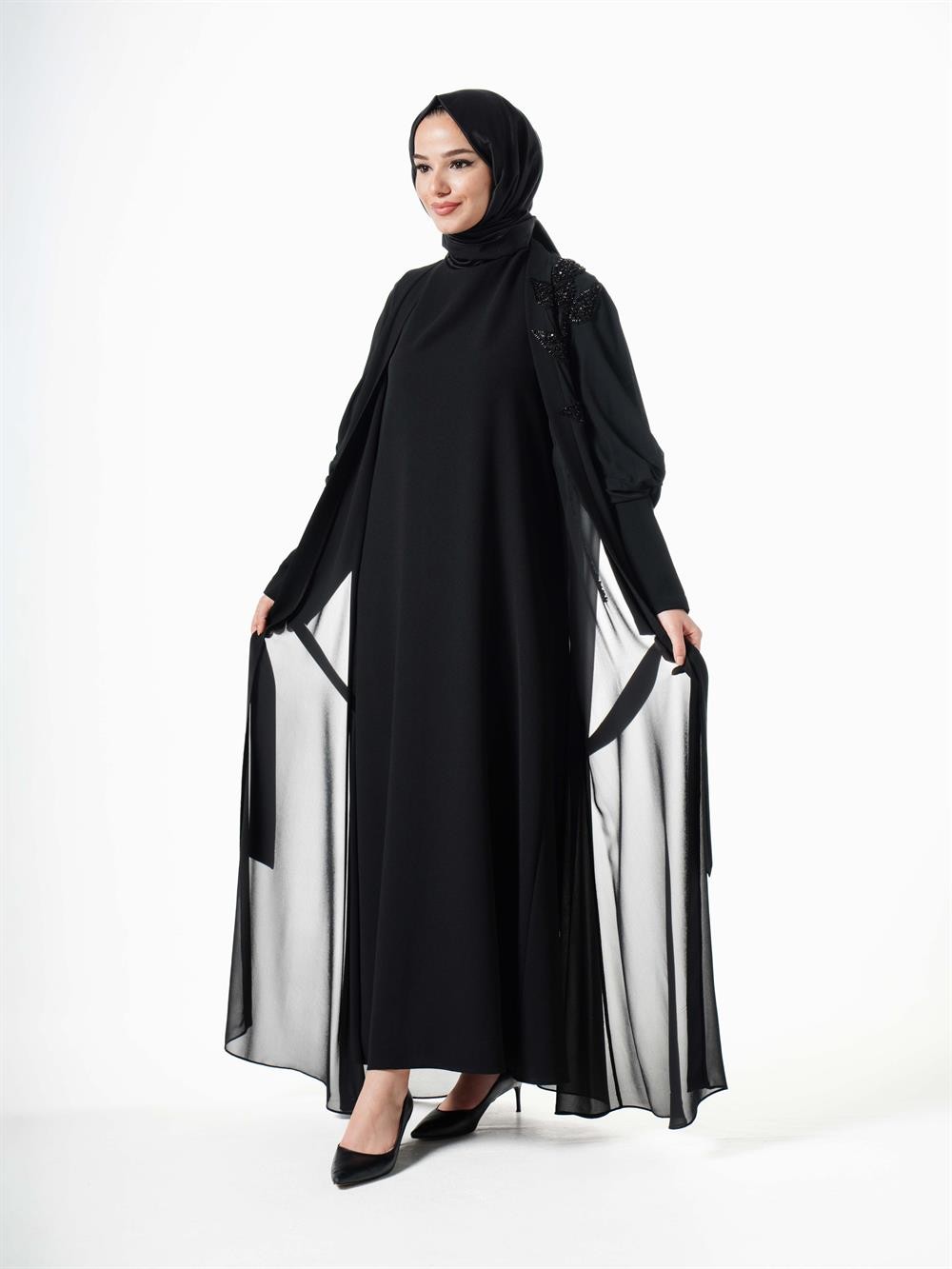 Heddy Düğüm Kol Abaya 7605-SİYAH