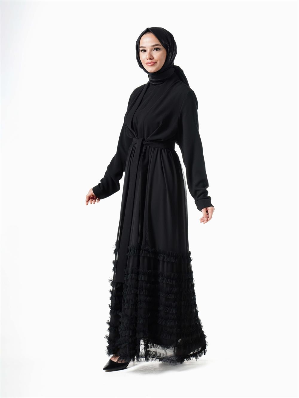 Heddy Tütülü Abaya 6616-SİYAH