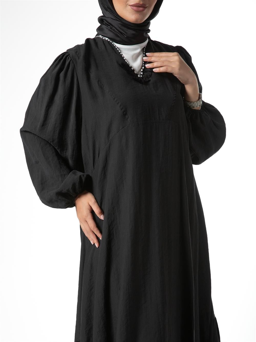 Ceremony İç Elbiseli Cupra Elbise Set 3736-SİYAH