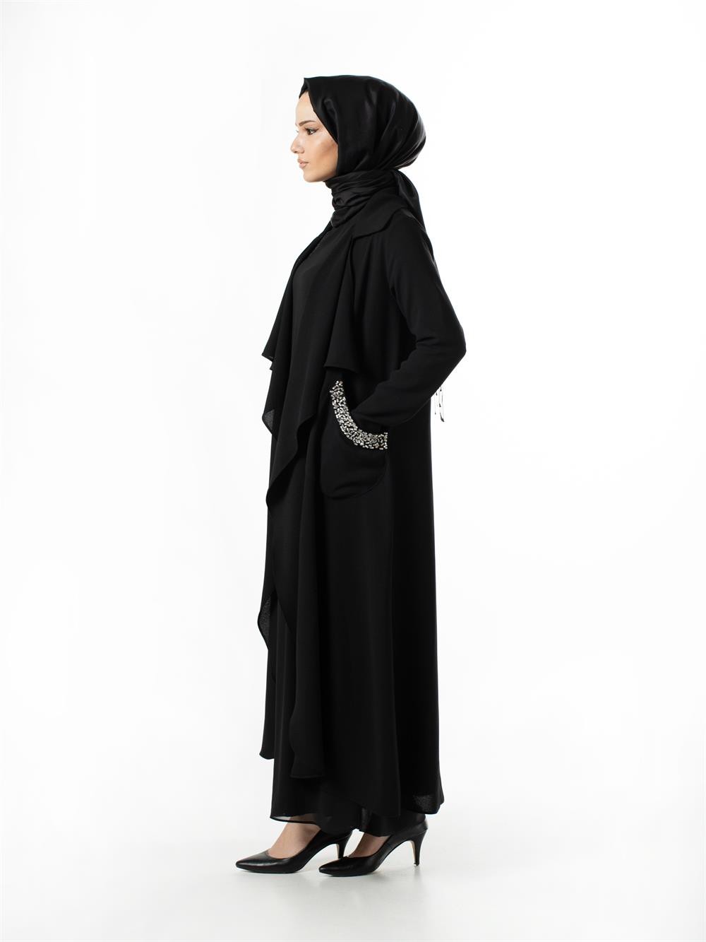 Zencel Cebi Taşlı Krep Kap 6691-SİYAH