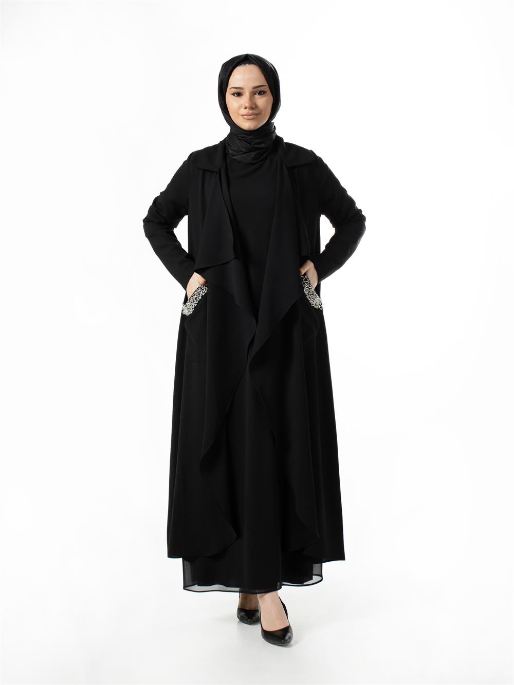 Zencel Cebi Taşlı Krep Kap 6691-SİYAH