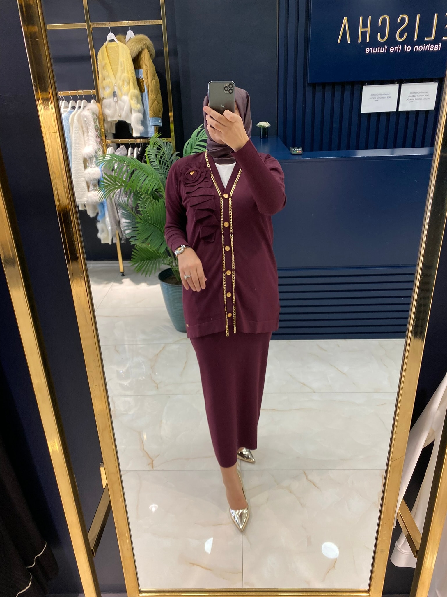 NİLİWİ TRİKO 3089 YAKA ÇEVRESİ ZİNCİRLİ HIRKA