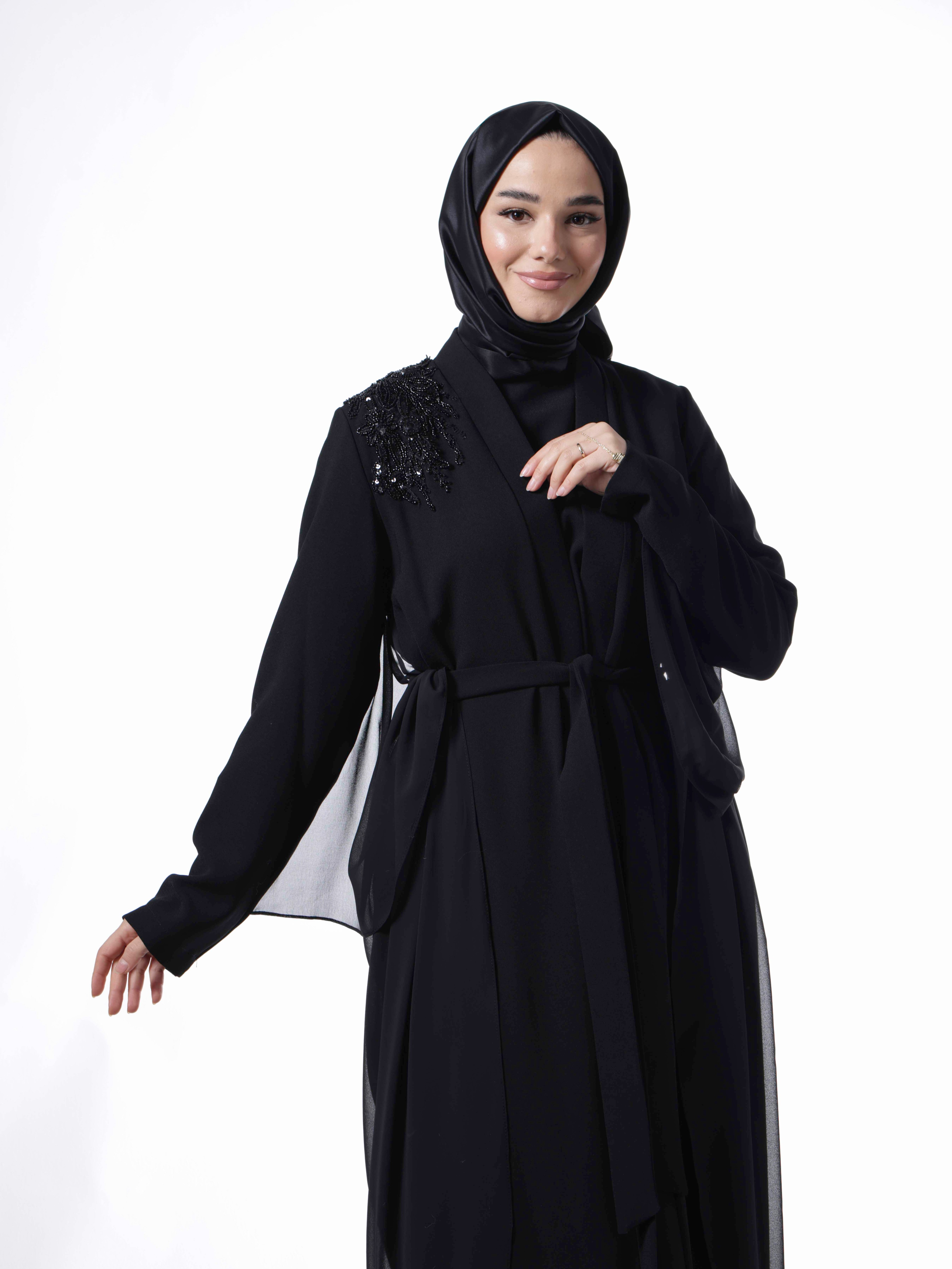 Heddy Omuzu İşlemeli Abaya 7654