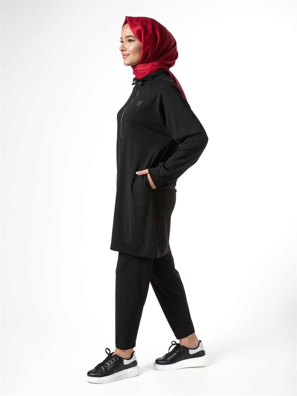 Heddy Yakası Fermuarlı Bambu Takım 23402-SİYAH