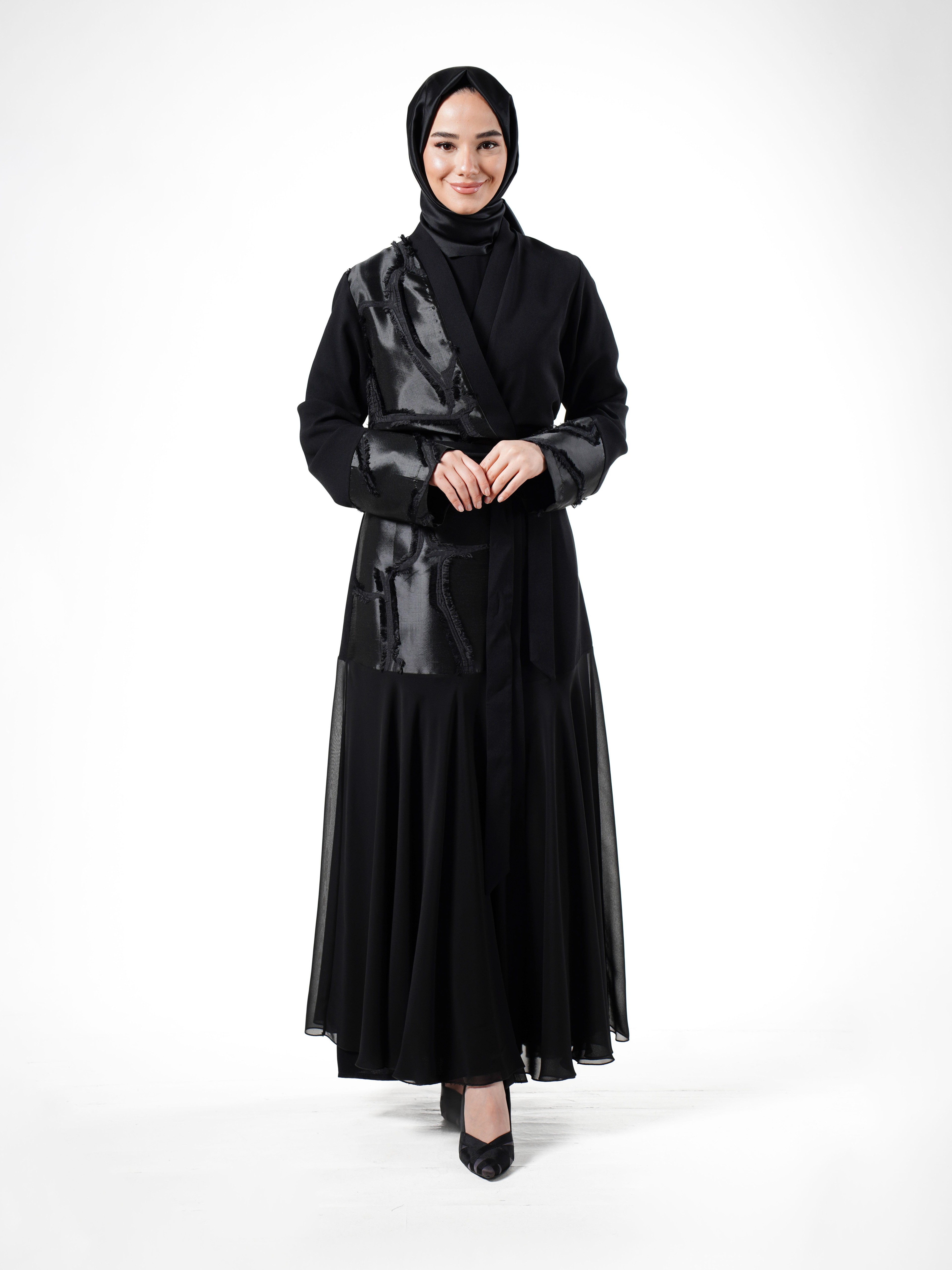 Heddy Tafta Detaylı İçli Dışlı Abaya 7648-SİYAH