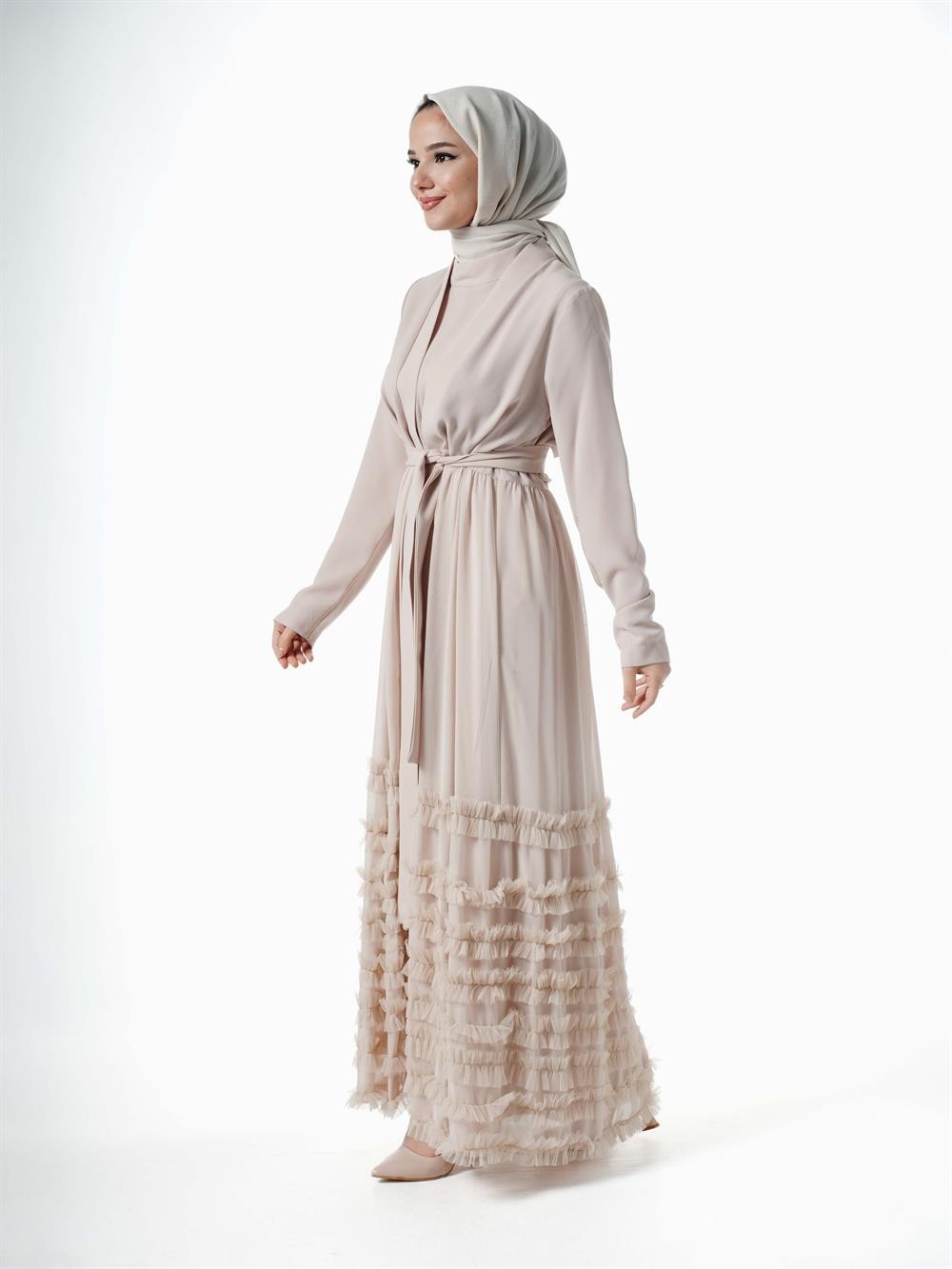 Heddy Tütülü Abaya 6616-BEJ