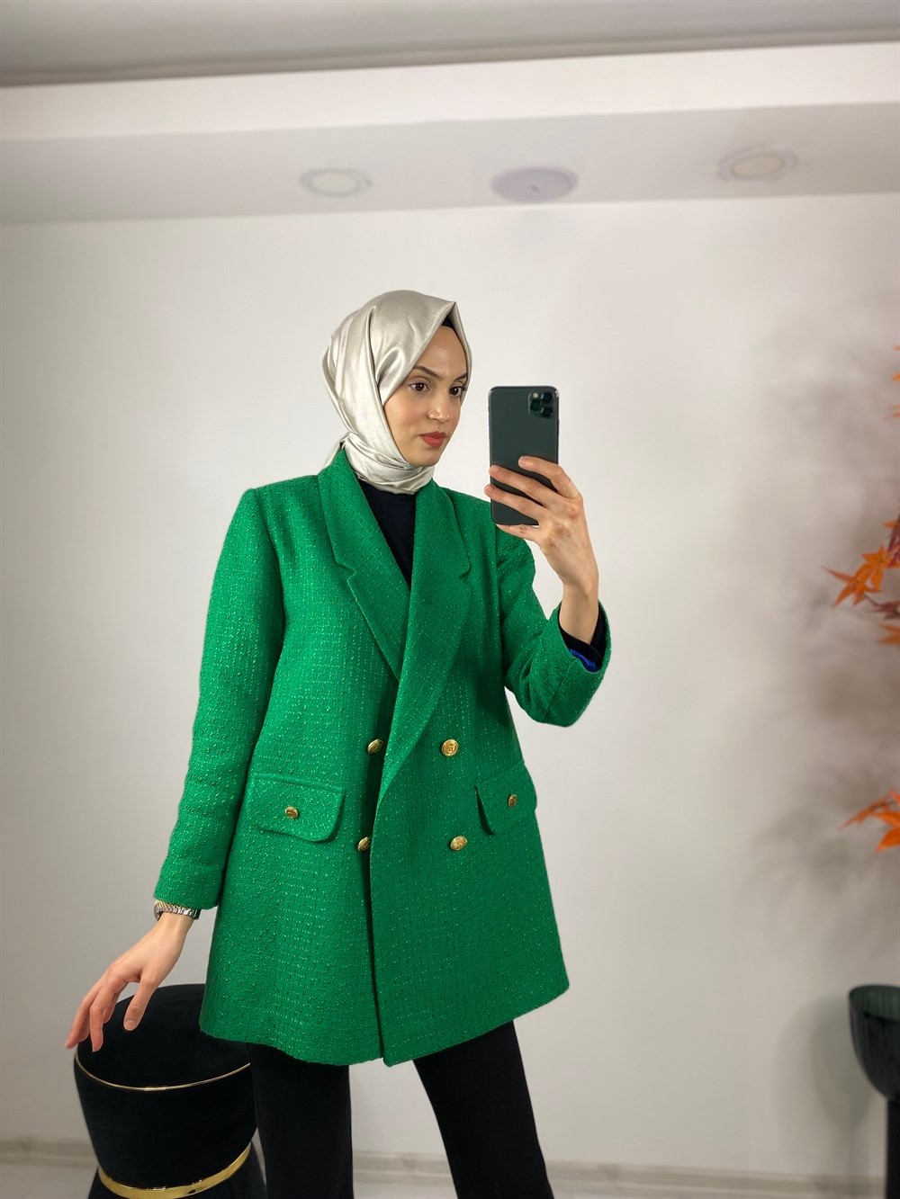 Merwish İçi Renkli Astarlı Blazer Ceket 899-YEŞİL