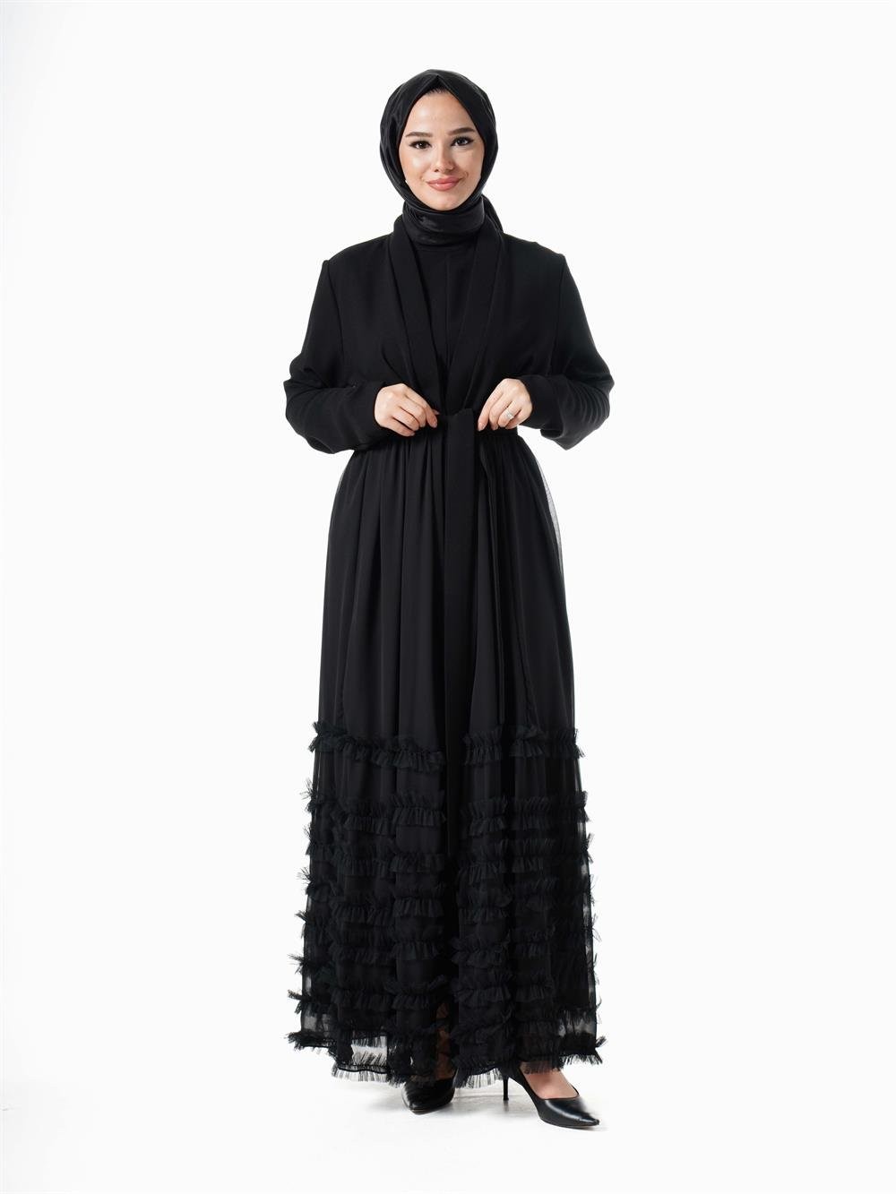 Heddy Tütülü Abaya 6616-SİYAH