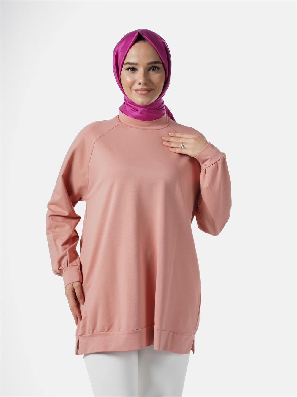 Heddy Dik Yakalı Tunik 23271-PUDRA