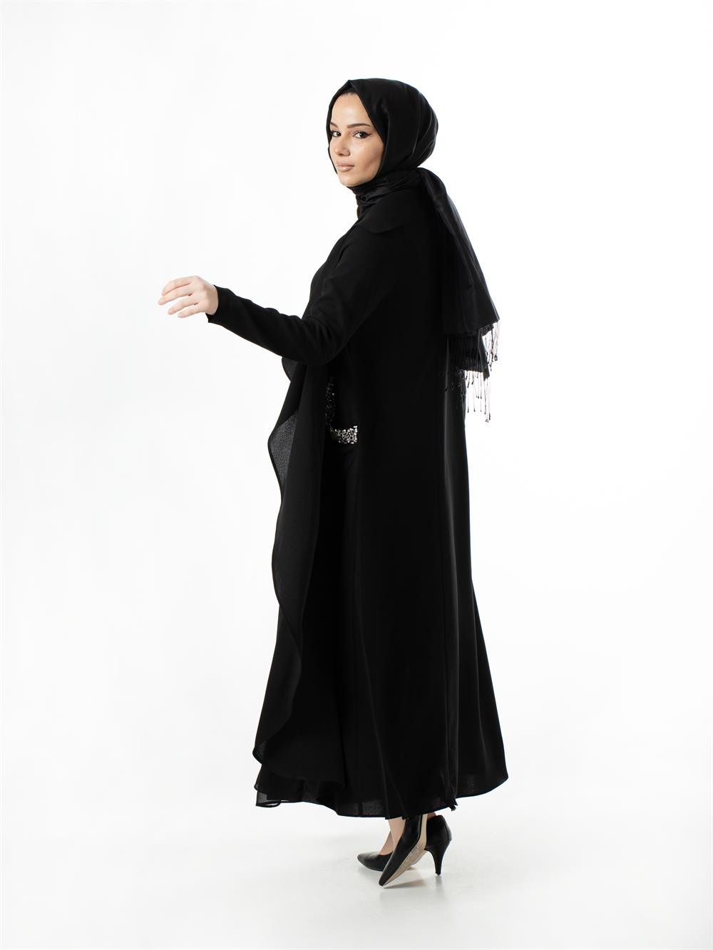 Zencel Cebi Taşlı Krep Kap 6691-SİYAH