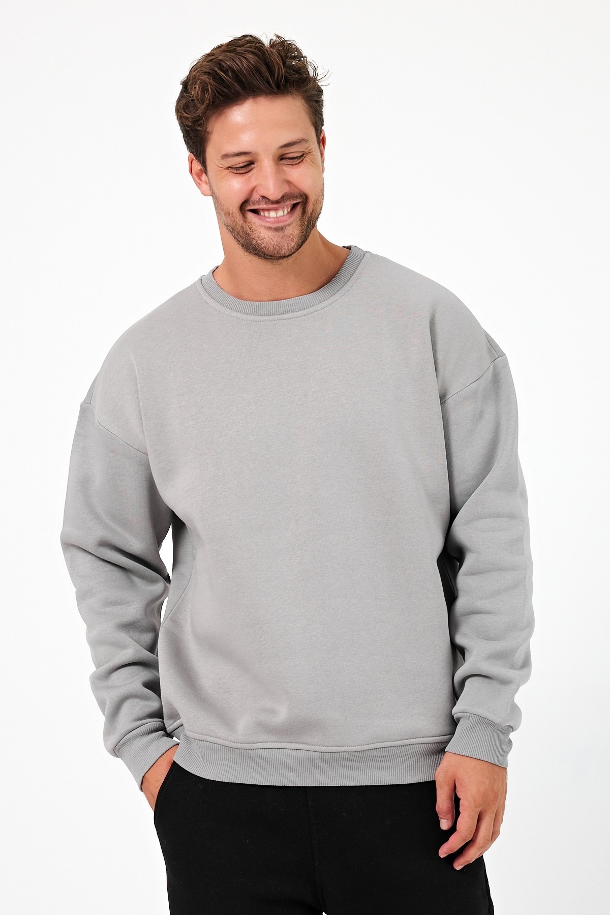 Oversize Bisiklet Yaka Sweatshirt 3 İplik