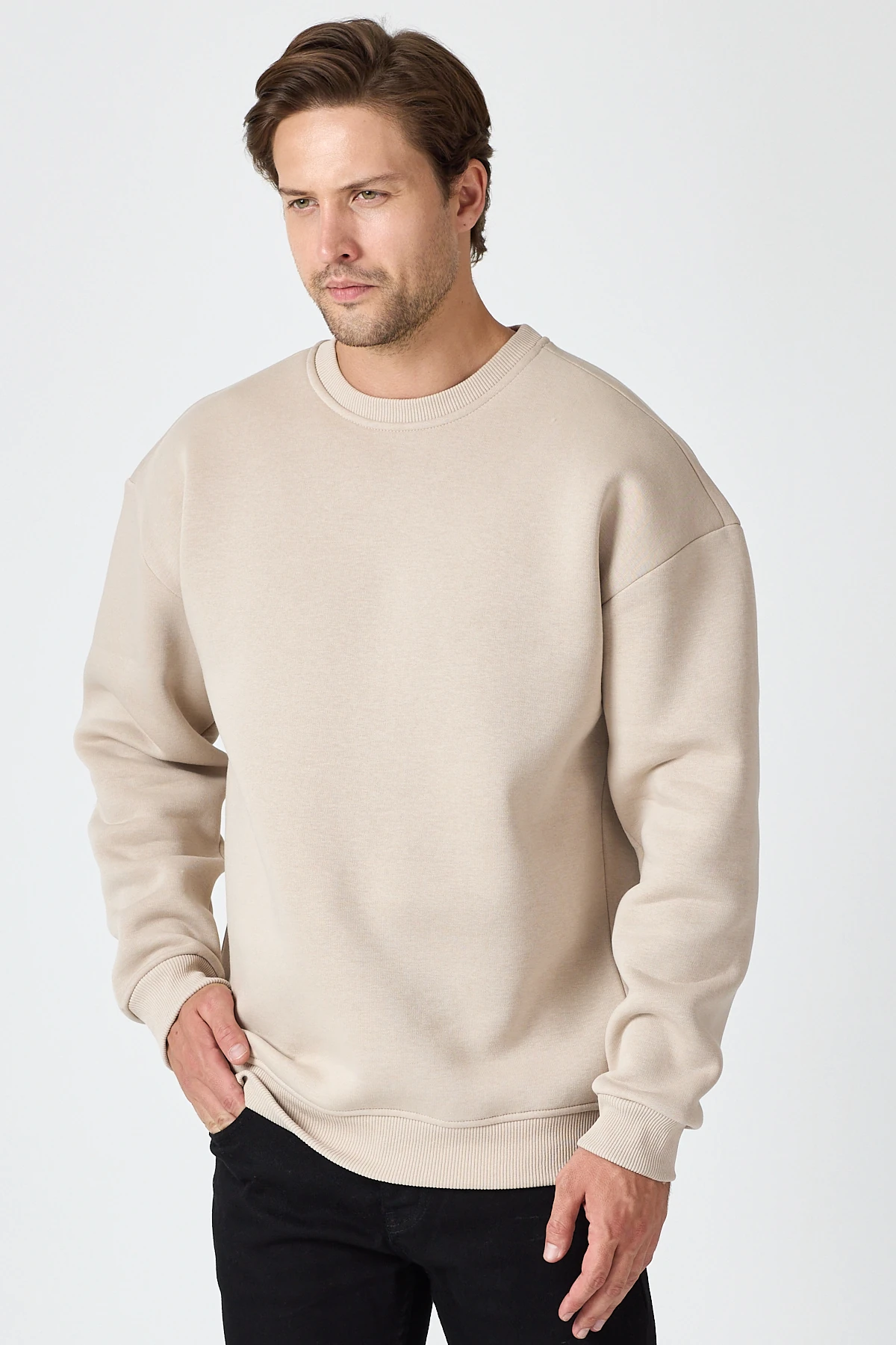 Oversize Bisiklet Yaka Sweatshirt 3 İplik