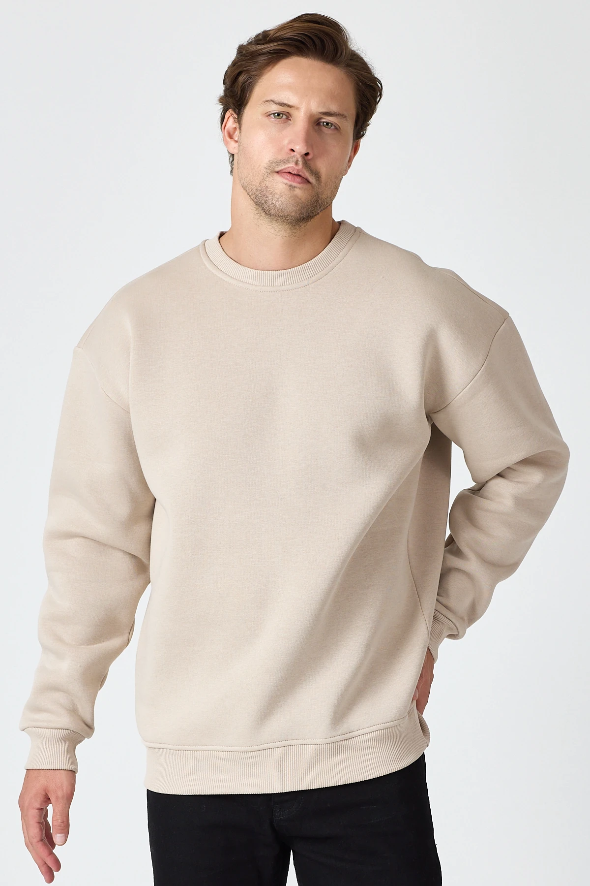 Oversize Bisiklet Yaka Sweatshirt 3 İplik