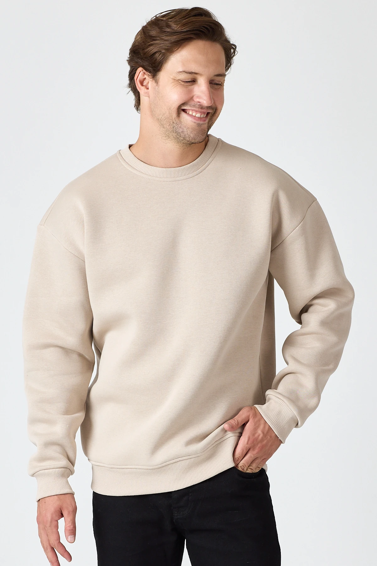 Oversize Bisiklet Yaka Sweatshirt 3 İplik