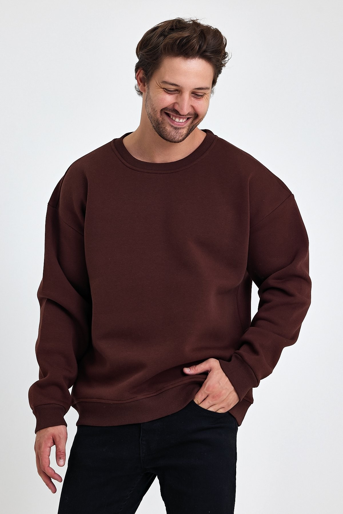 Oversize Bisiklet Yaka Sweatshirt 3 İplik
