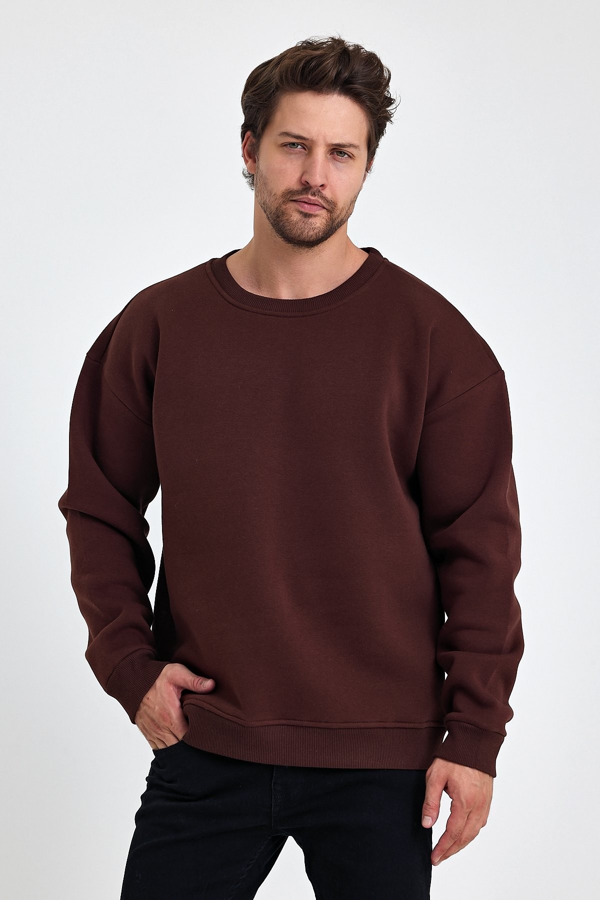 Oversize Bisiklet Yaka Sweatshirt 3 İplik