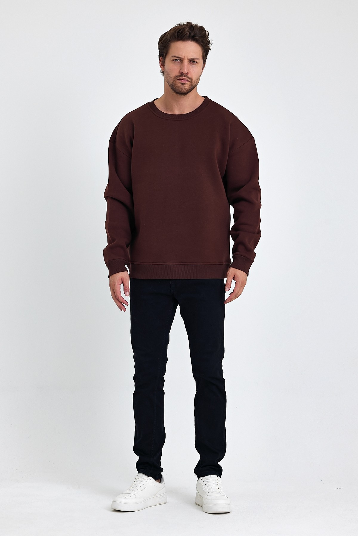 Oversize Bisiklet Yaka Sweatshirt 3 İplik