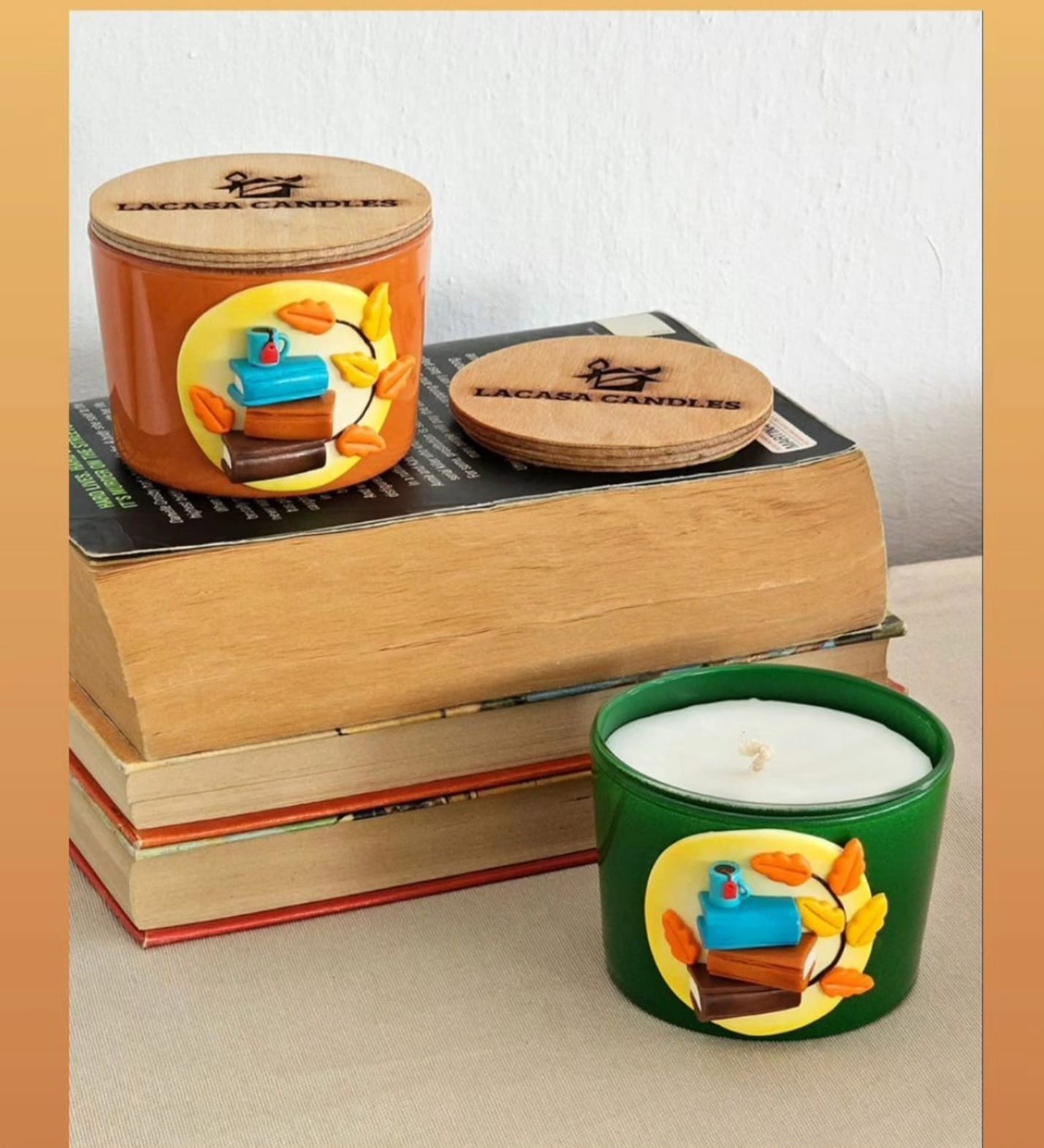 Polimer Kil El Yapımı Özel Bardaklı Soya Mum Kitap