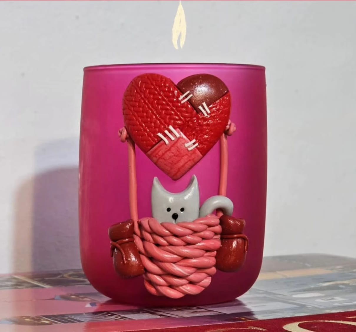 Polimer Kil El Yapımı Özel Bardaklı Soya Mum Kedi
