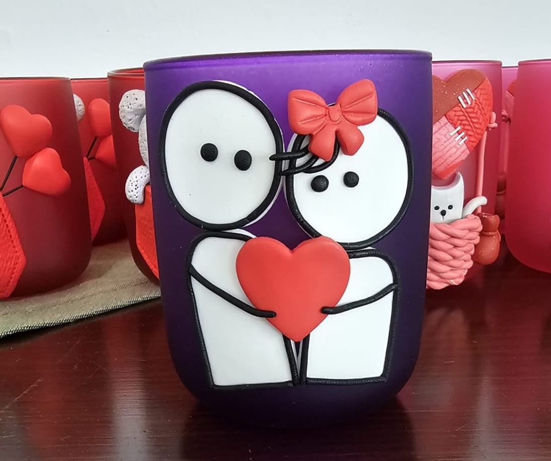 Polimer Kil El Yapımı Özel Bardaklı Soya Mum Aşk