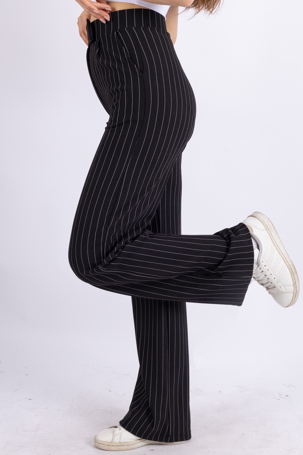 FV Palazzo Pantolon Oversize Kesim Cırt Kapamalı Siyah Likralı Kadın Pantolon