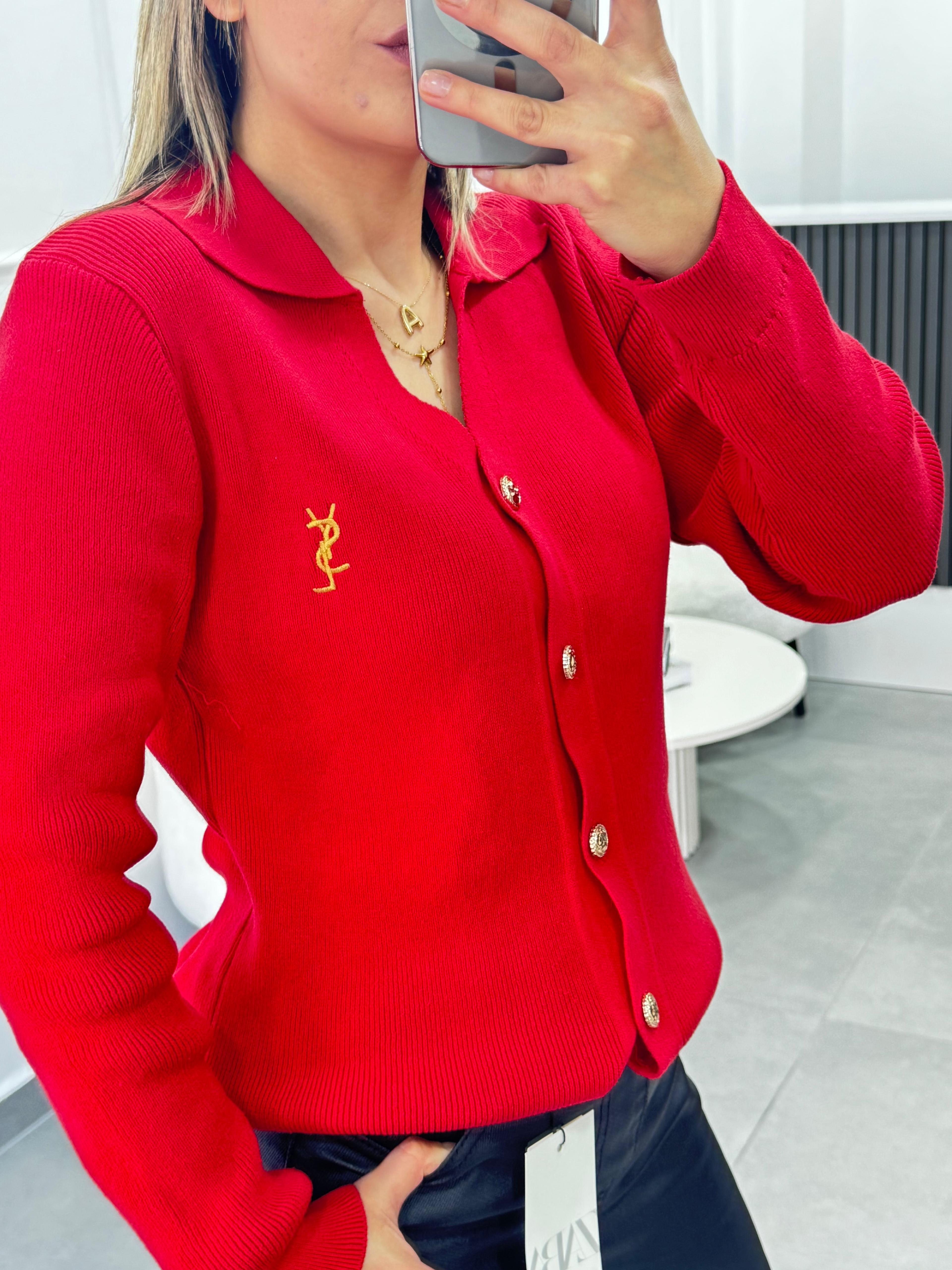 Gold Nakışlı Hırka  - kırmızı