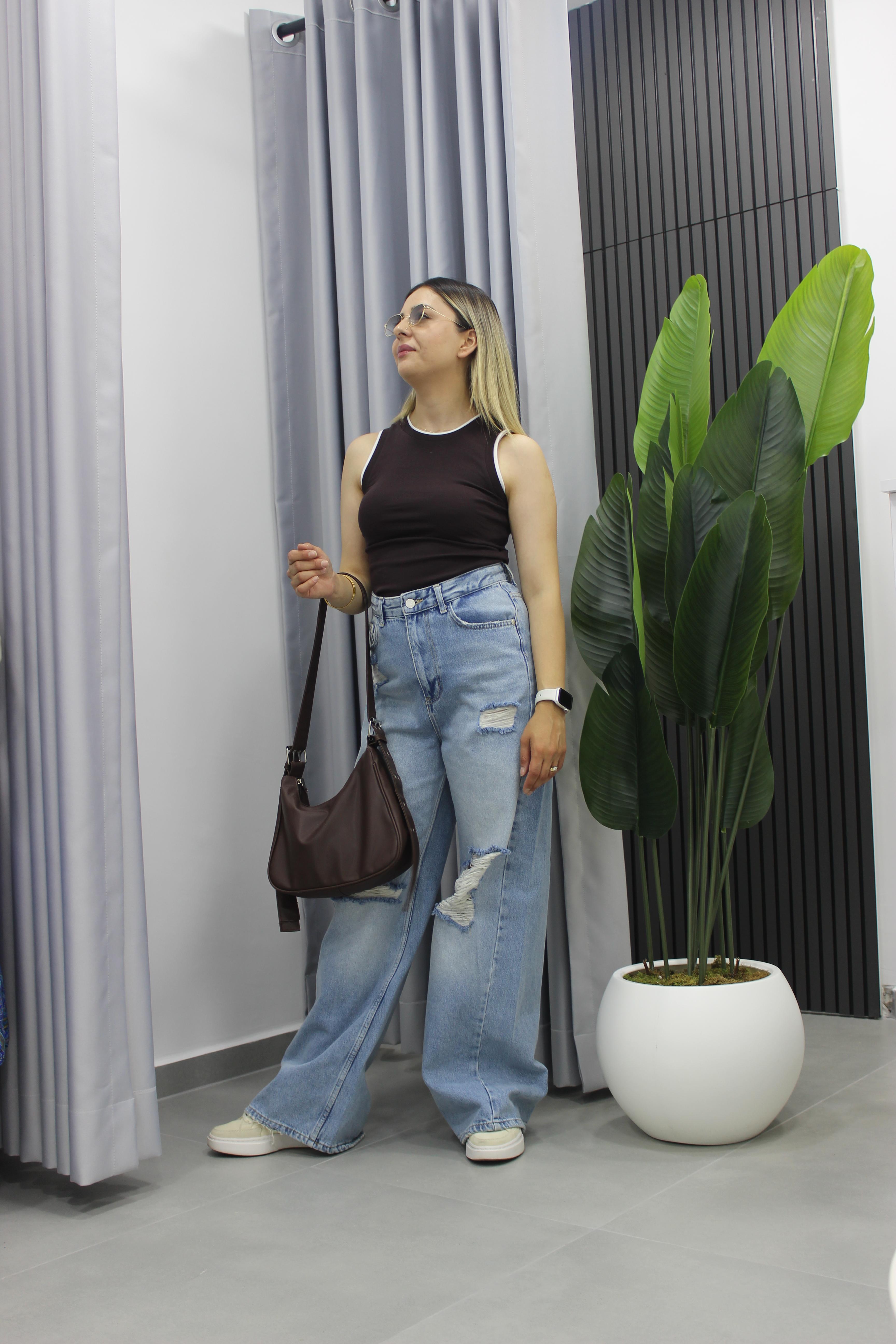 Çift Görünümlü Kolsuz Bodysuit - Kahve & Beyaz