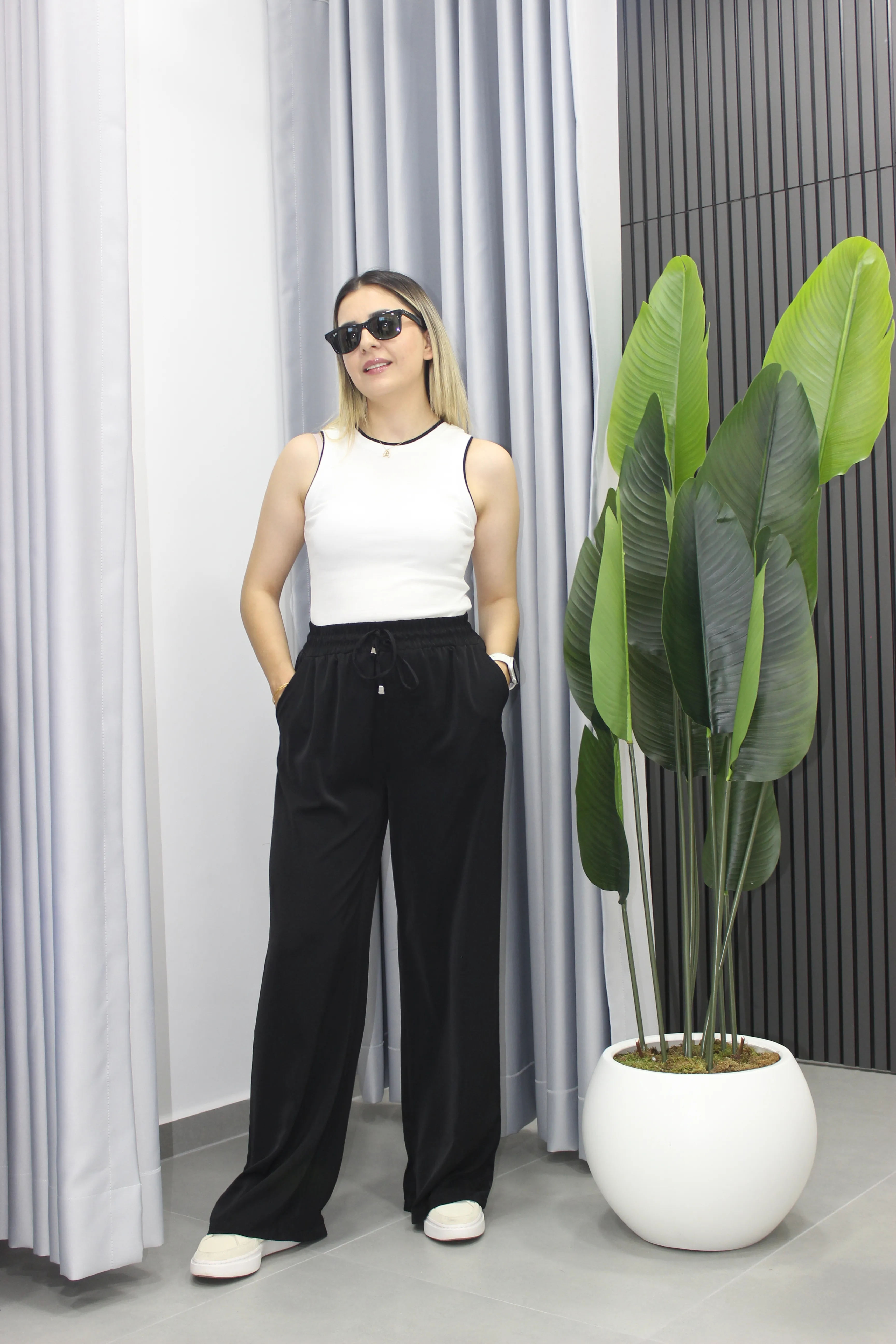 Beli Lastikli Bol Paça Pantolon 