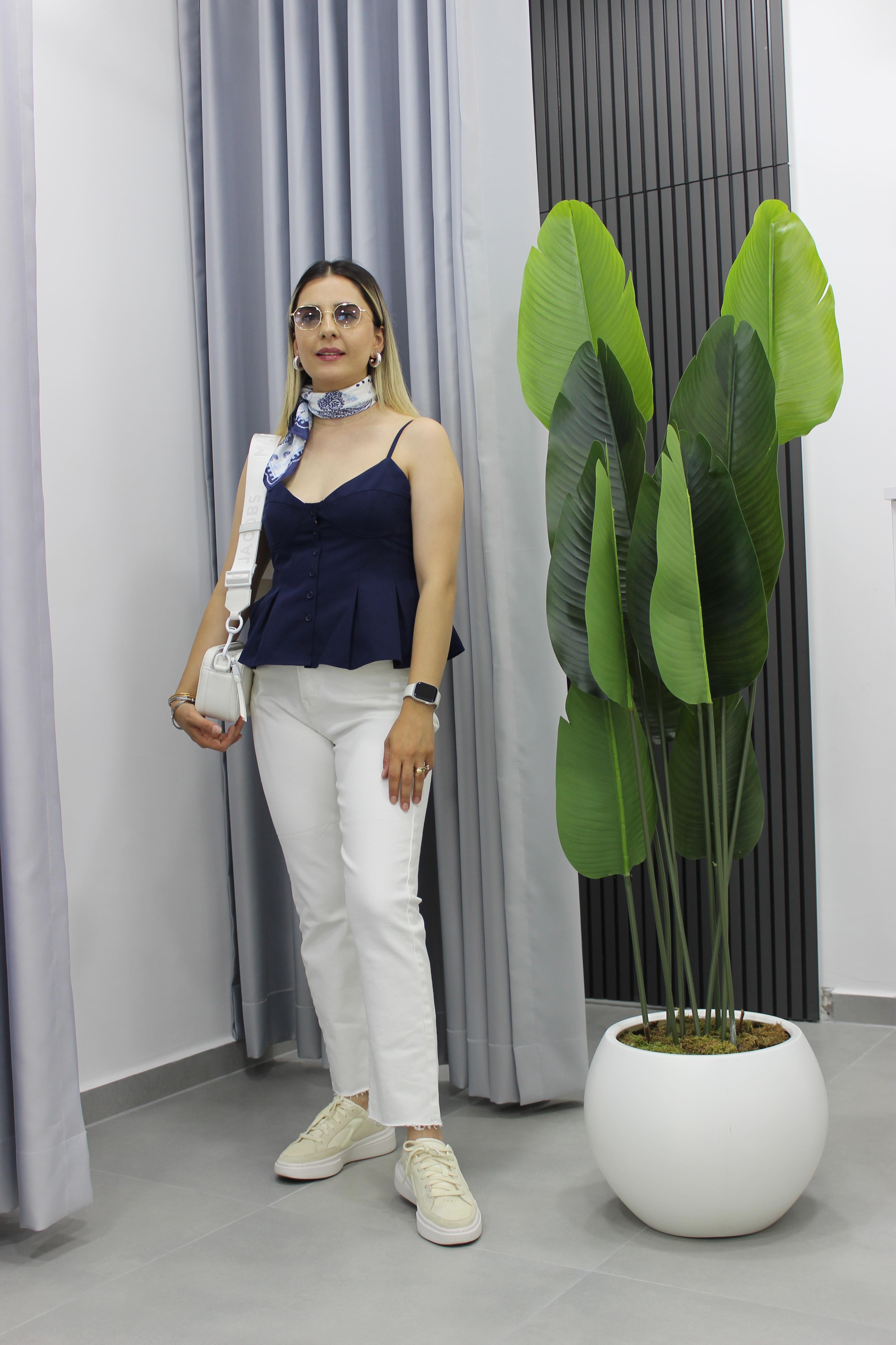 Pileli İnce Askılı Bluz 