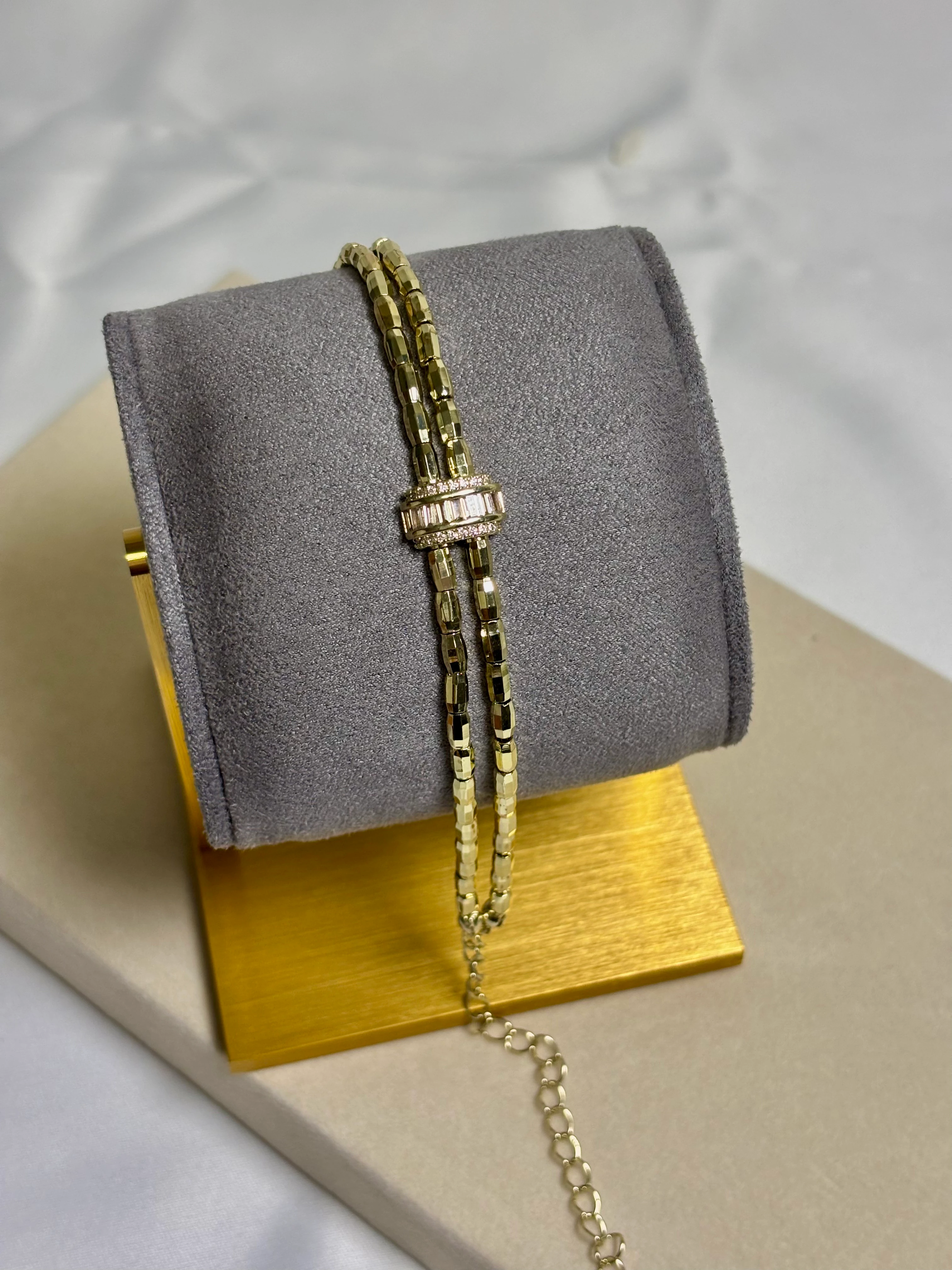 Gold Baget Zirkon Taşlı İki Sıra VIP Bileklik