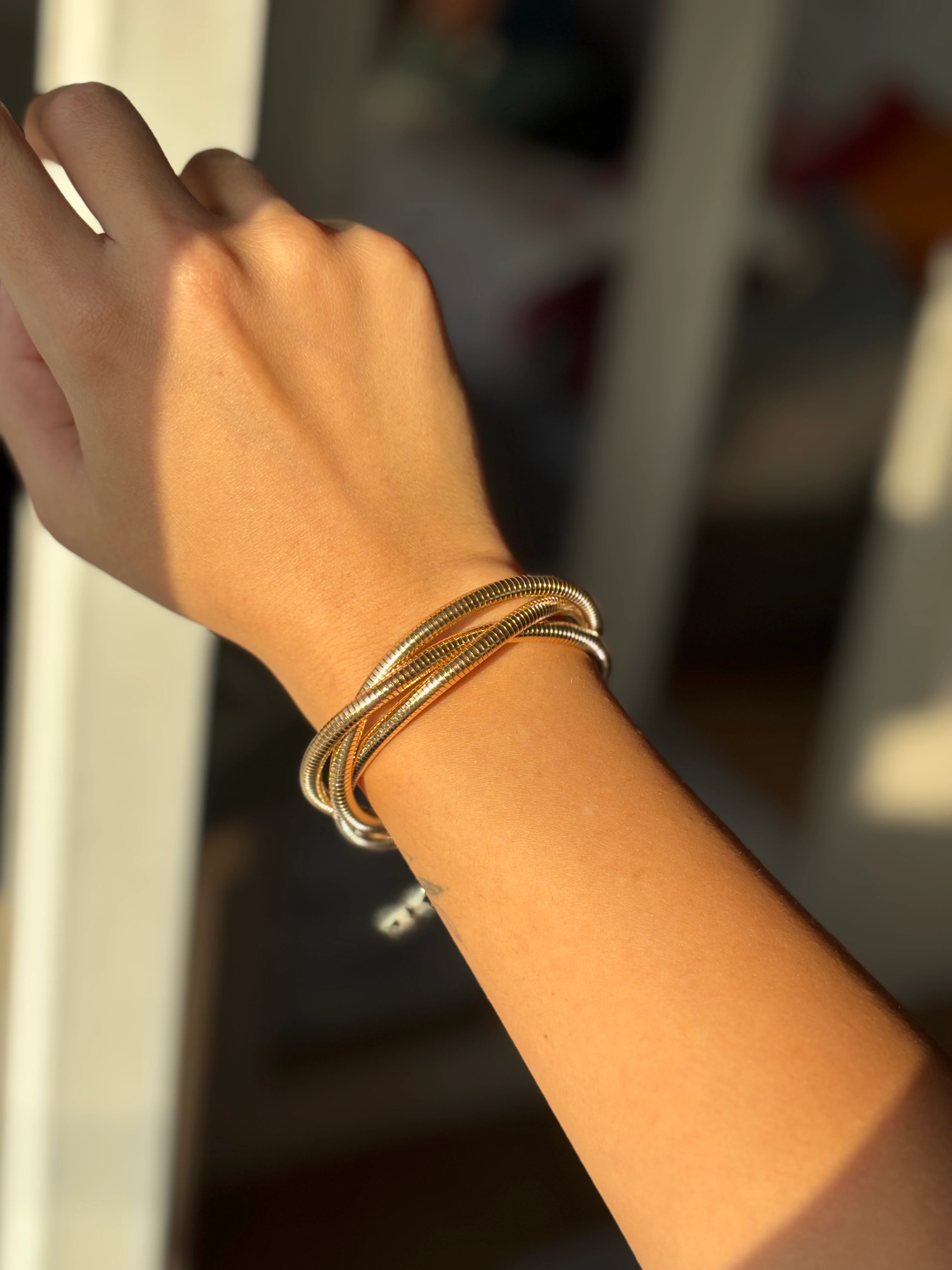 Tırtık Model Üçlü Sarmal Tasarım Gold Bileklik