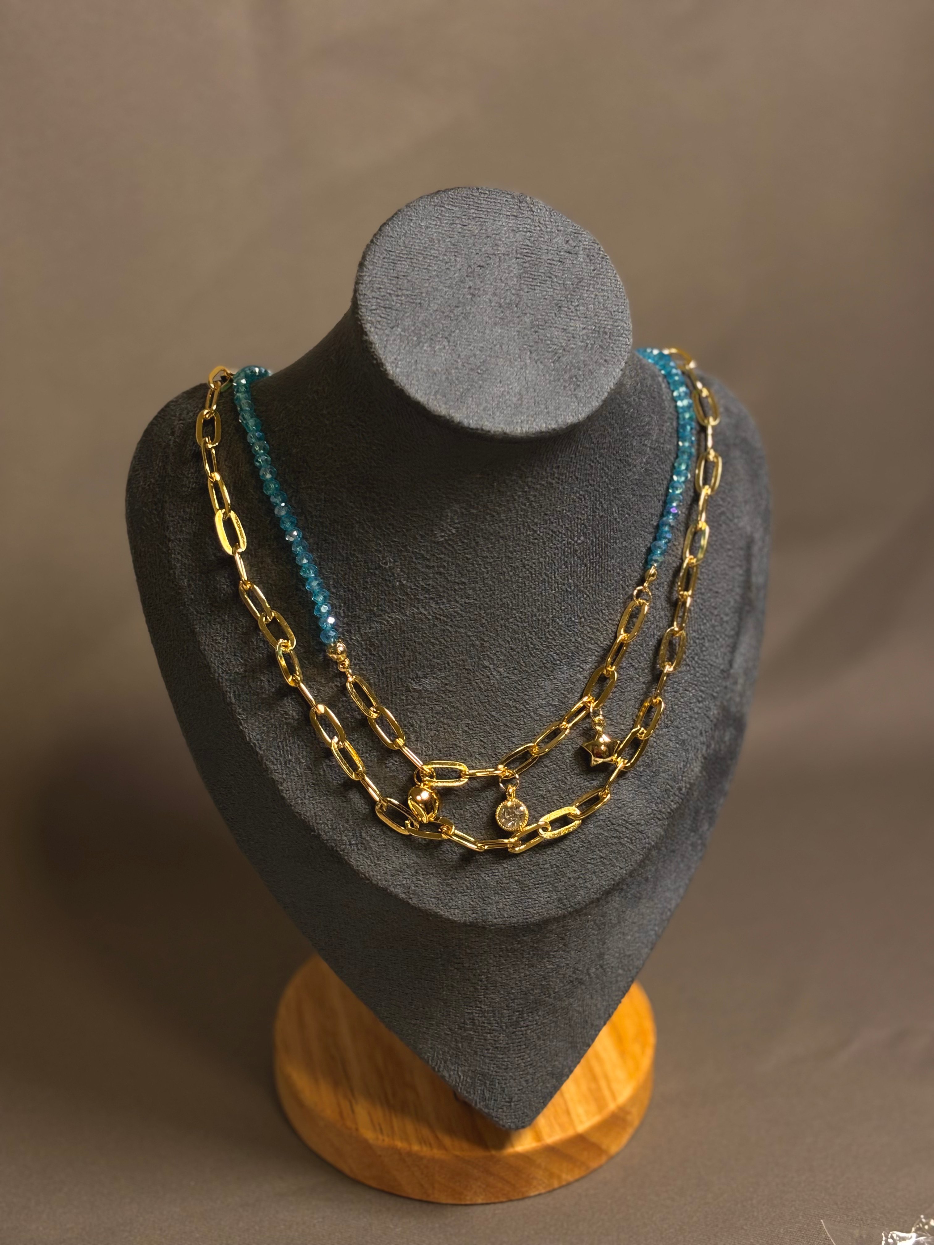 Mavi Kristal Kalp Yıldız Charm VİP Kolye
