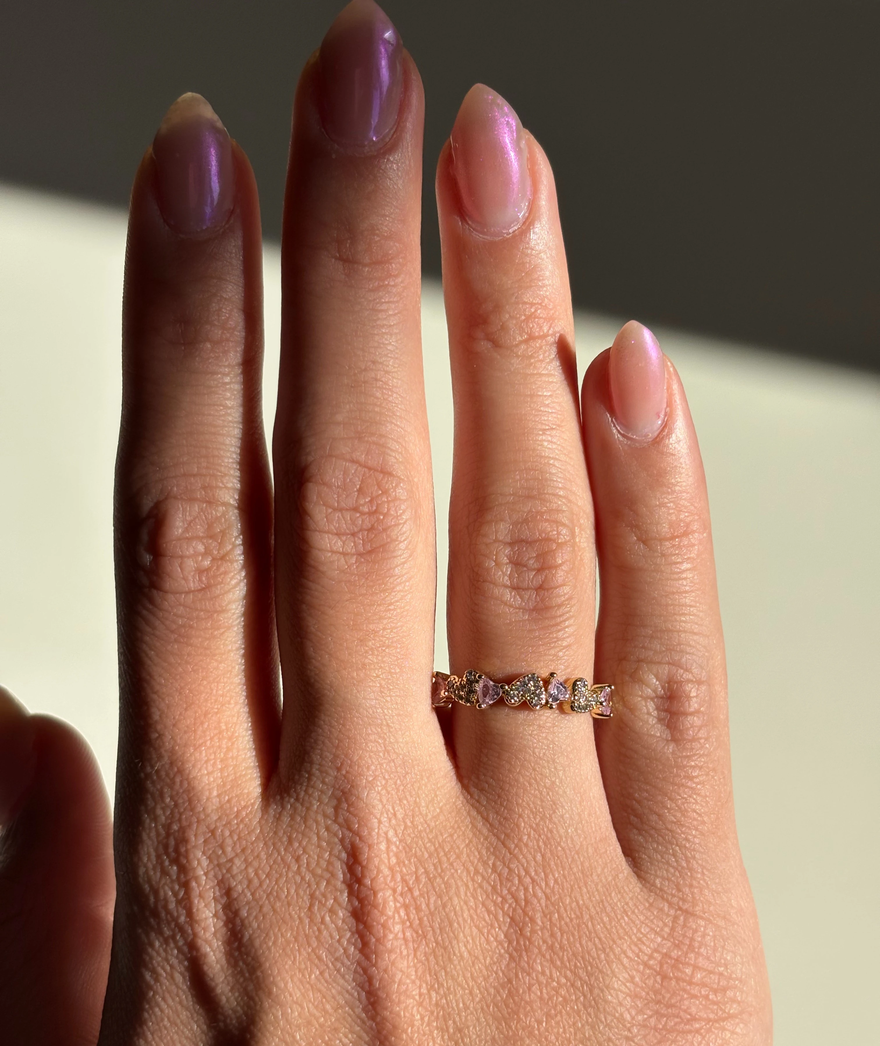 Pembe Taşlı Ayarlanabilir Gold Yüzük