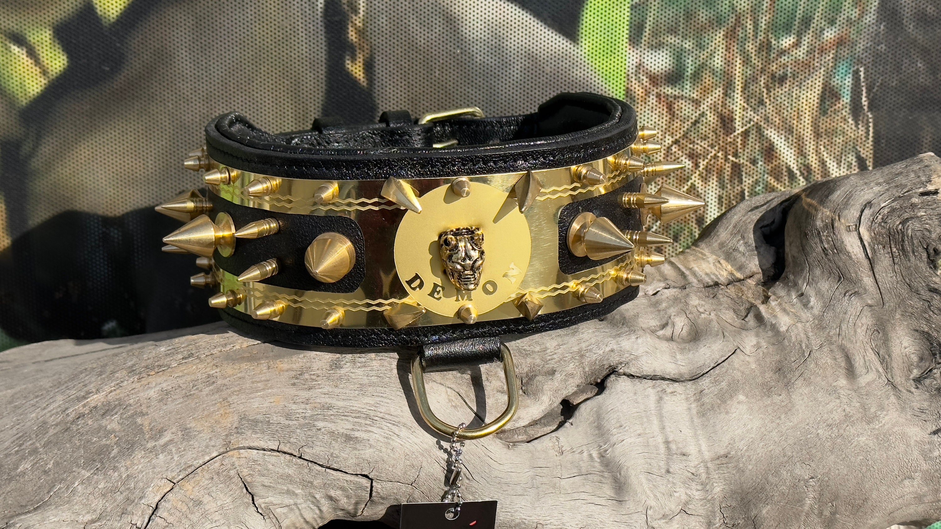LEATHER NECK COLLAR SPECIALLY DESIGNED FOR YOUR FRIEND'S NAME (BLACK-GOLD)