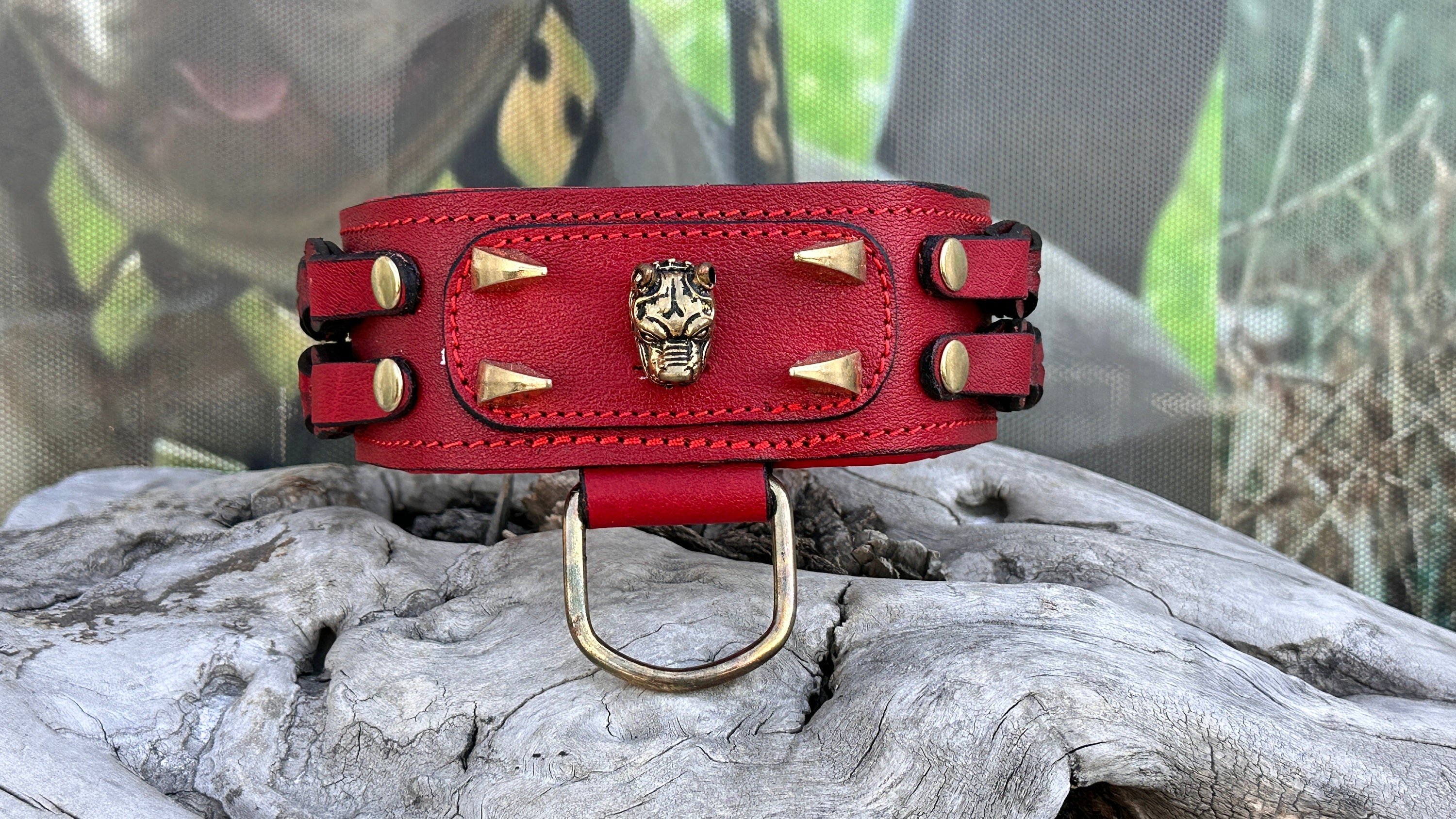 LEATHER DOG NECK COLLAR (RED)