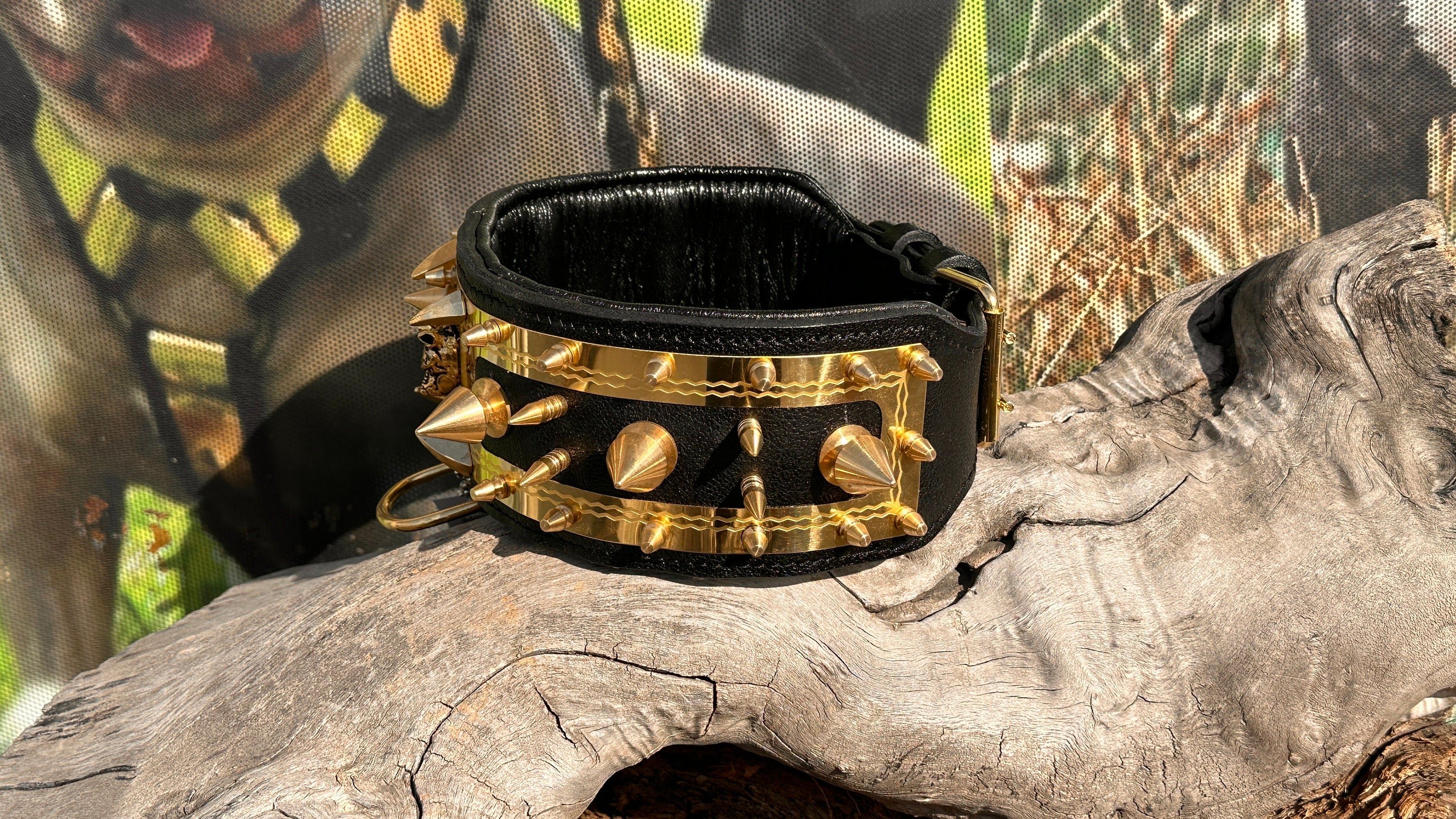 LEATHER NECK COLLAR SPECIALLY DESIGNED FOR YOUR FRIEND'S NAME (BLACK-GOLD)