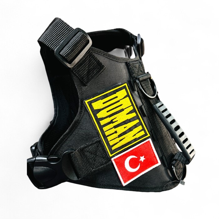 Tactical Köpek Ekipman Seti – Su Geçirmez Kumaş, Özel Nakışlı İsim ve Türk Bayraklı Göğüs Tasması + Boyun Tasması + Gezdirme Kayışı