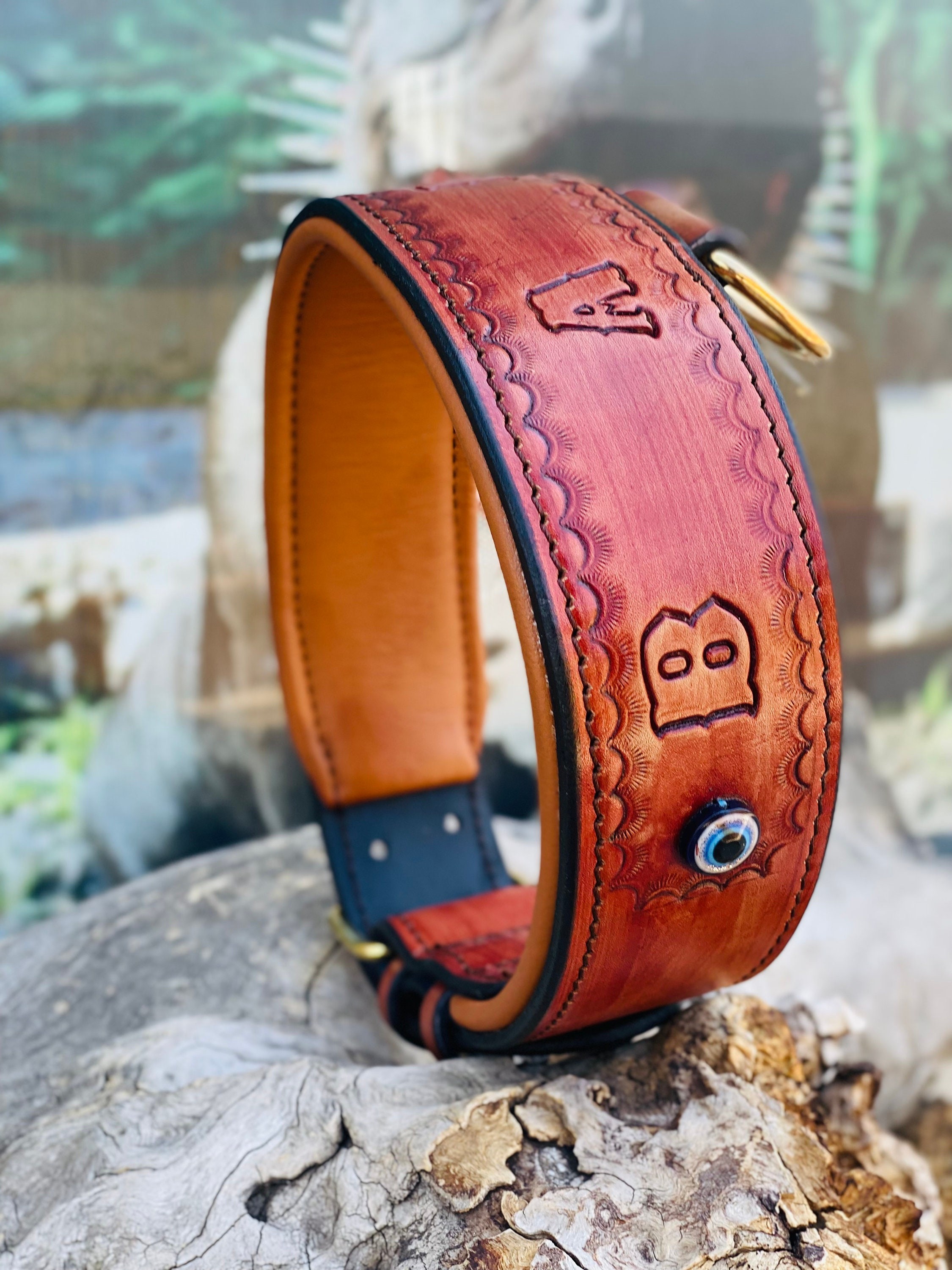 🧿 6 cm hand crafted el işlemeli özel isimli nazar boncuklu el yapımı deri köpek tasması – kişiye özel şık ve dayanıklı tasarım 🐾