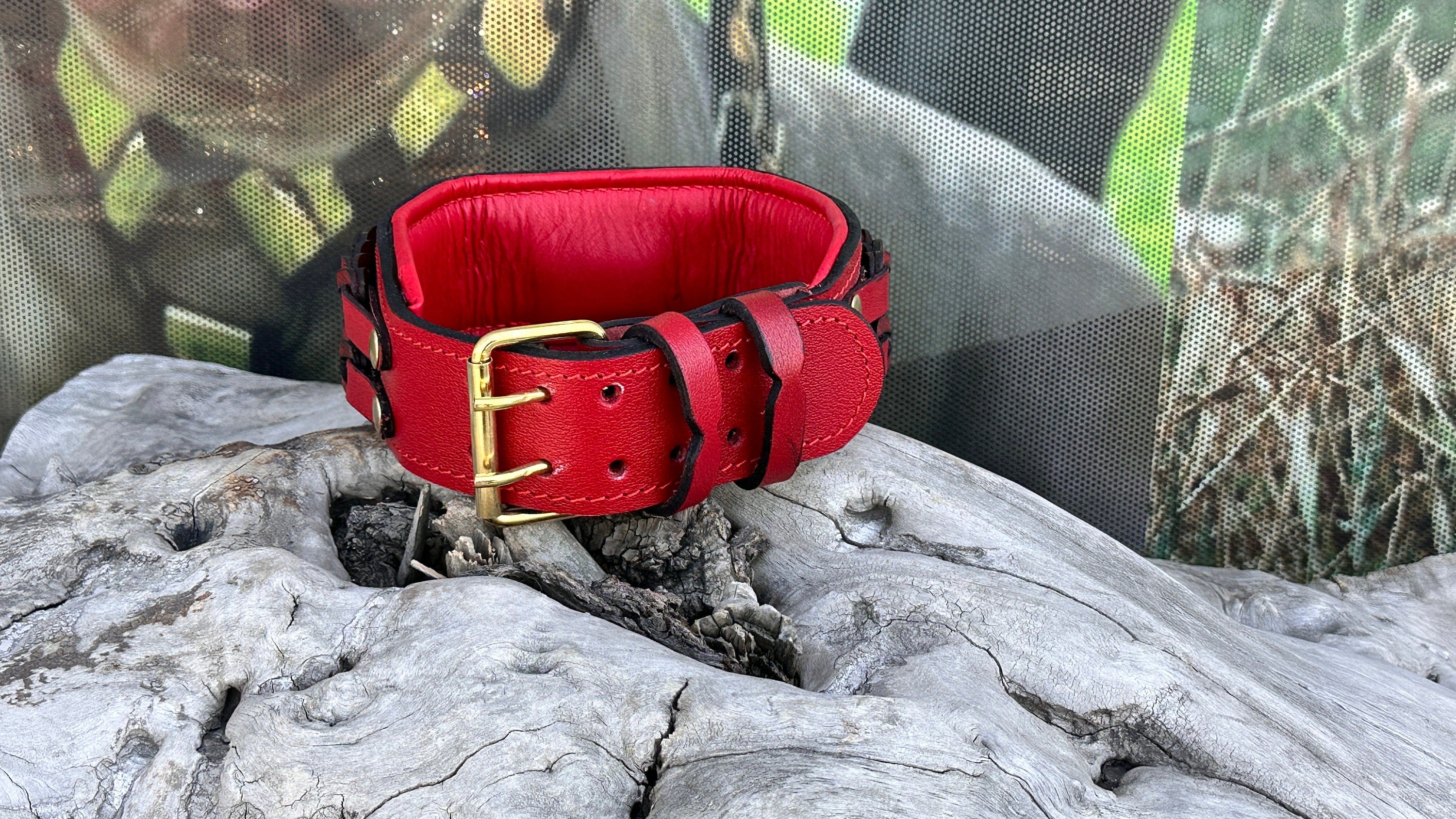 LEATHER DOG NECK COLLAR (RED)