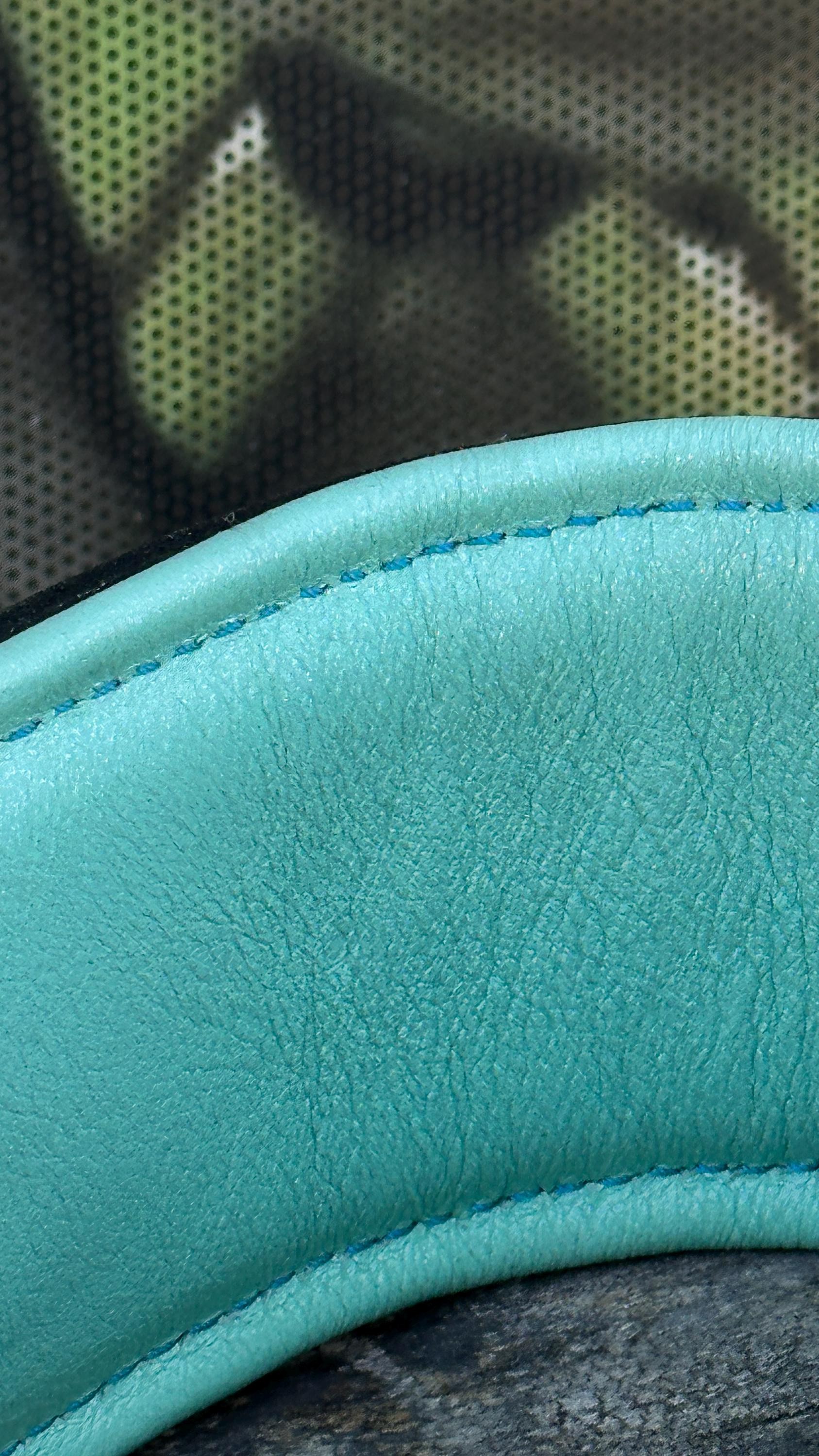 LEATHER DOG NECK COLLAR WITH STEEL BADGE DETAIL (TURQUOISE)