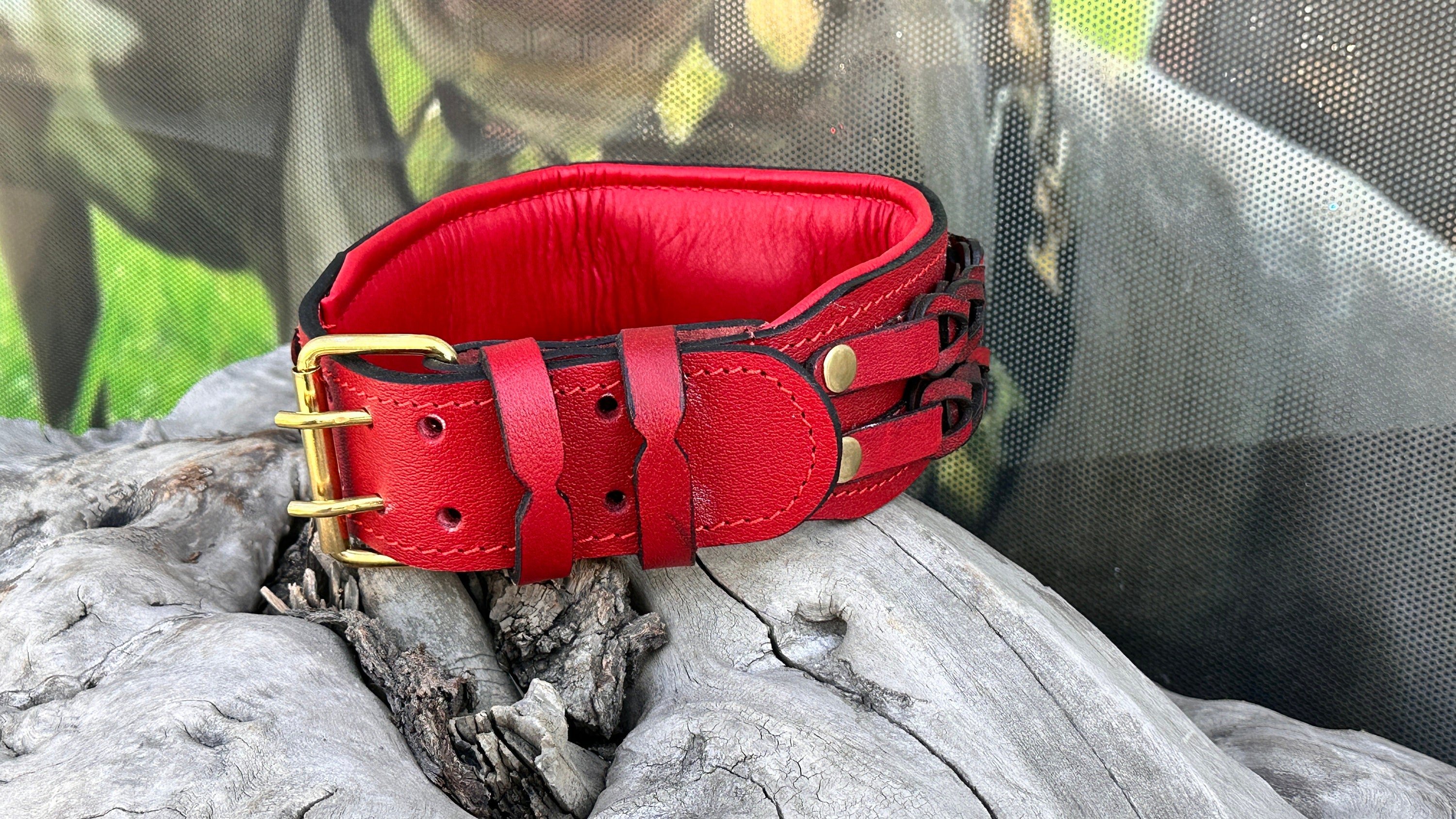 LEATHER DOG NECK COLLAR (RED)