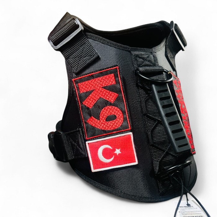 Tactical Köpek Ekipman Seti – Su Geçirmez Kumaş, Özel Nakışlı İsim ve Türk Bayraklı Göğüs Tasması + Boyun Tasması + Gezdirme Kayışı
