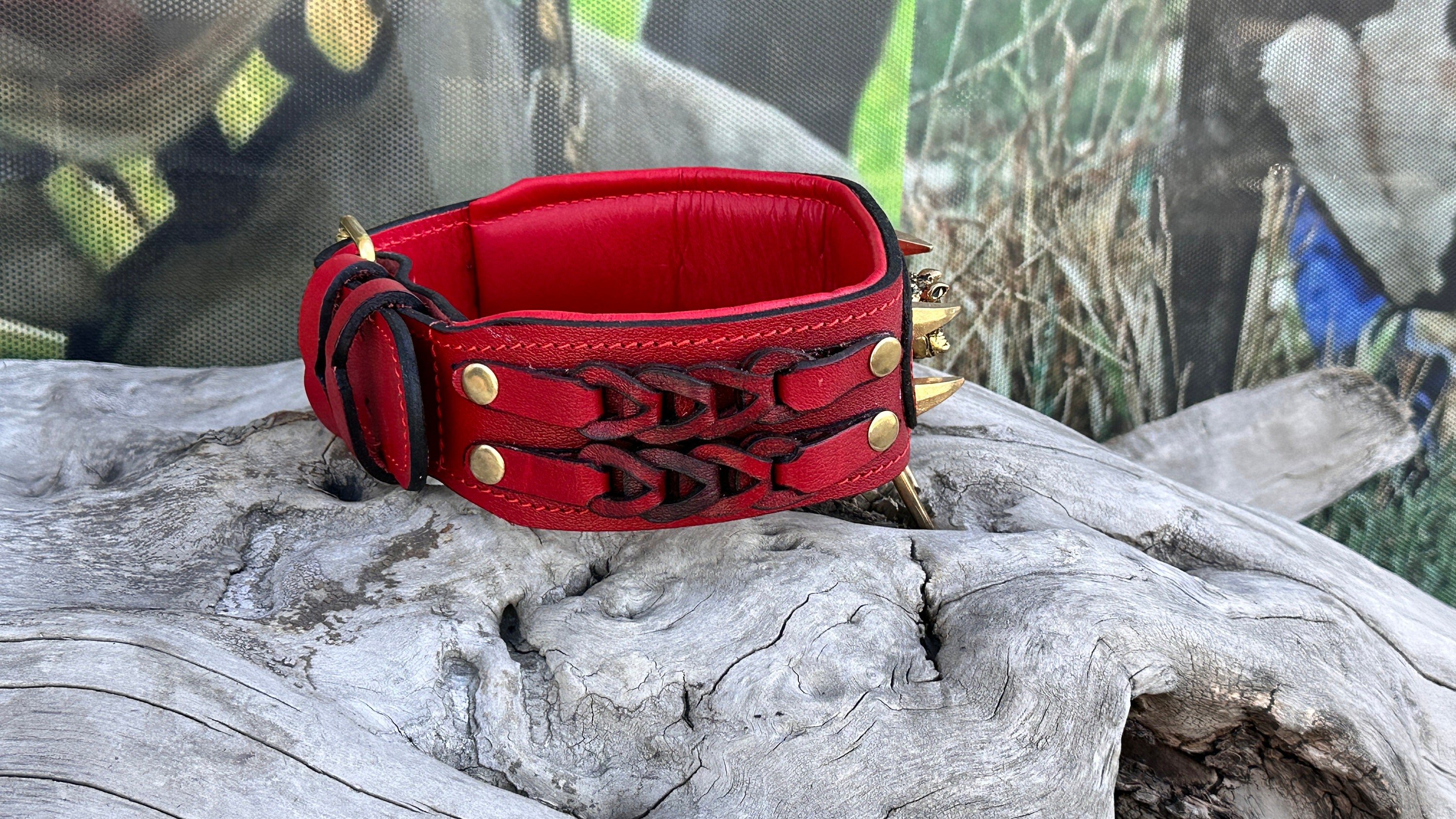LEATHER DOG NECK COLLAR (RED)